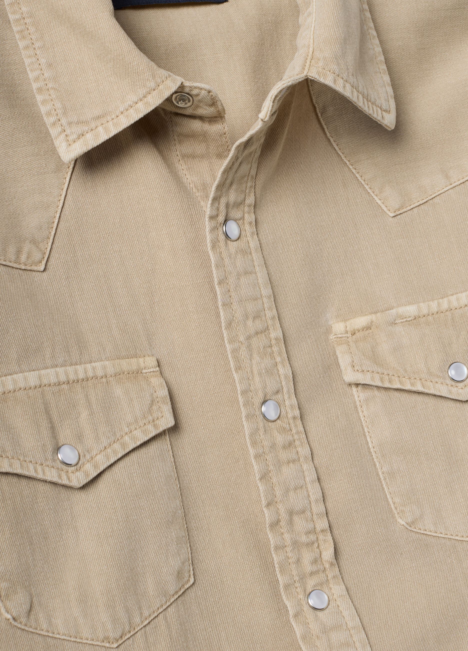 Beige pure cotton shirt with snap buttons, regular fit