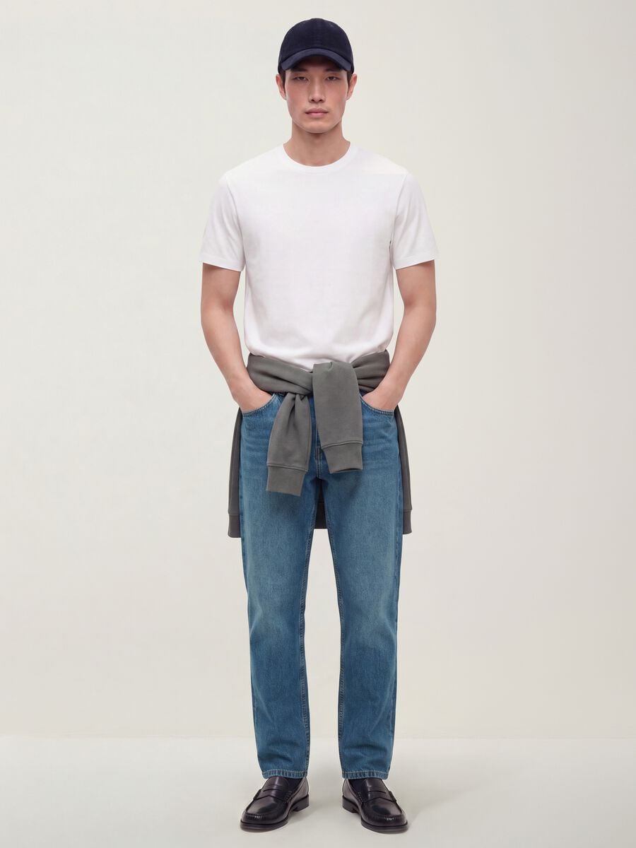 White mercerised pure cotton crew-neck T-shirt, regular fit_1