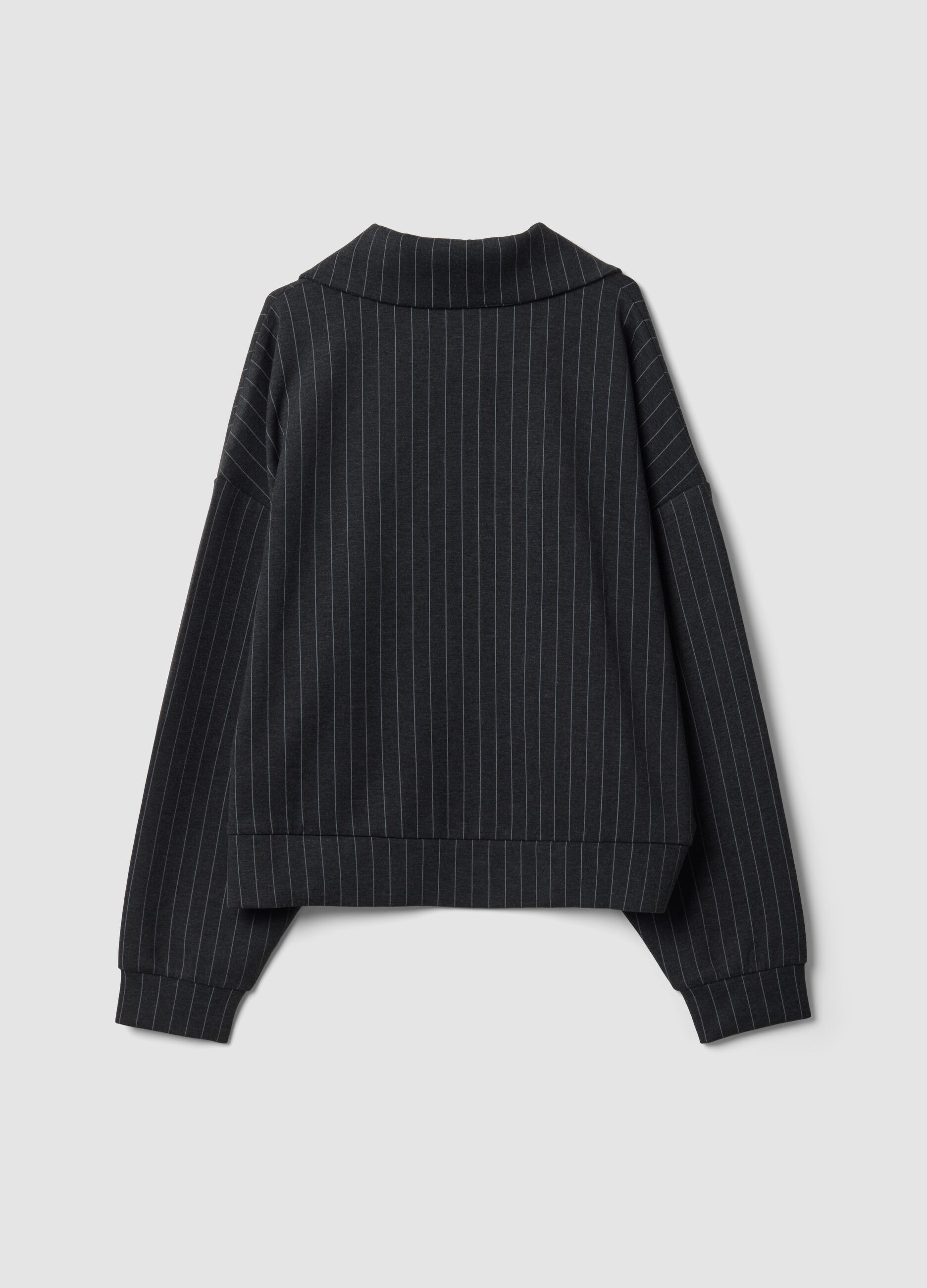 Graues Full-Zip-Sweatshirt aus elastischer Viskose mit Nadelstreifen und Kragen
