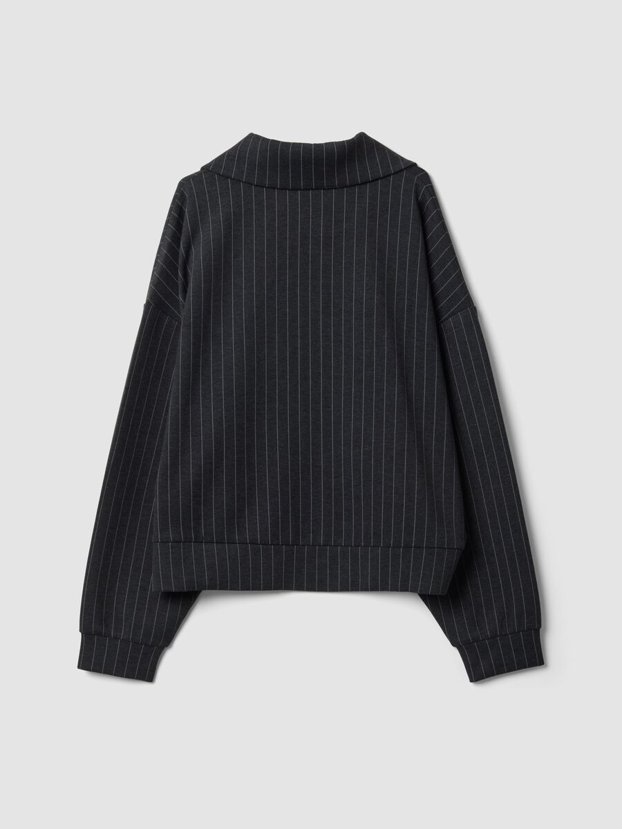 Graues Full-Zip-Sweatshirt aus elastischer Viskose mit Nadelstreifen und Kragen_2