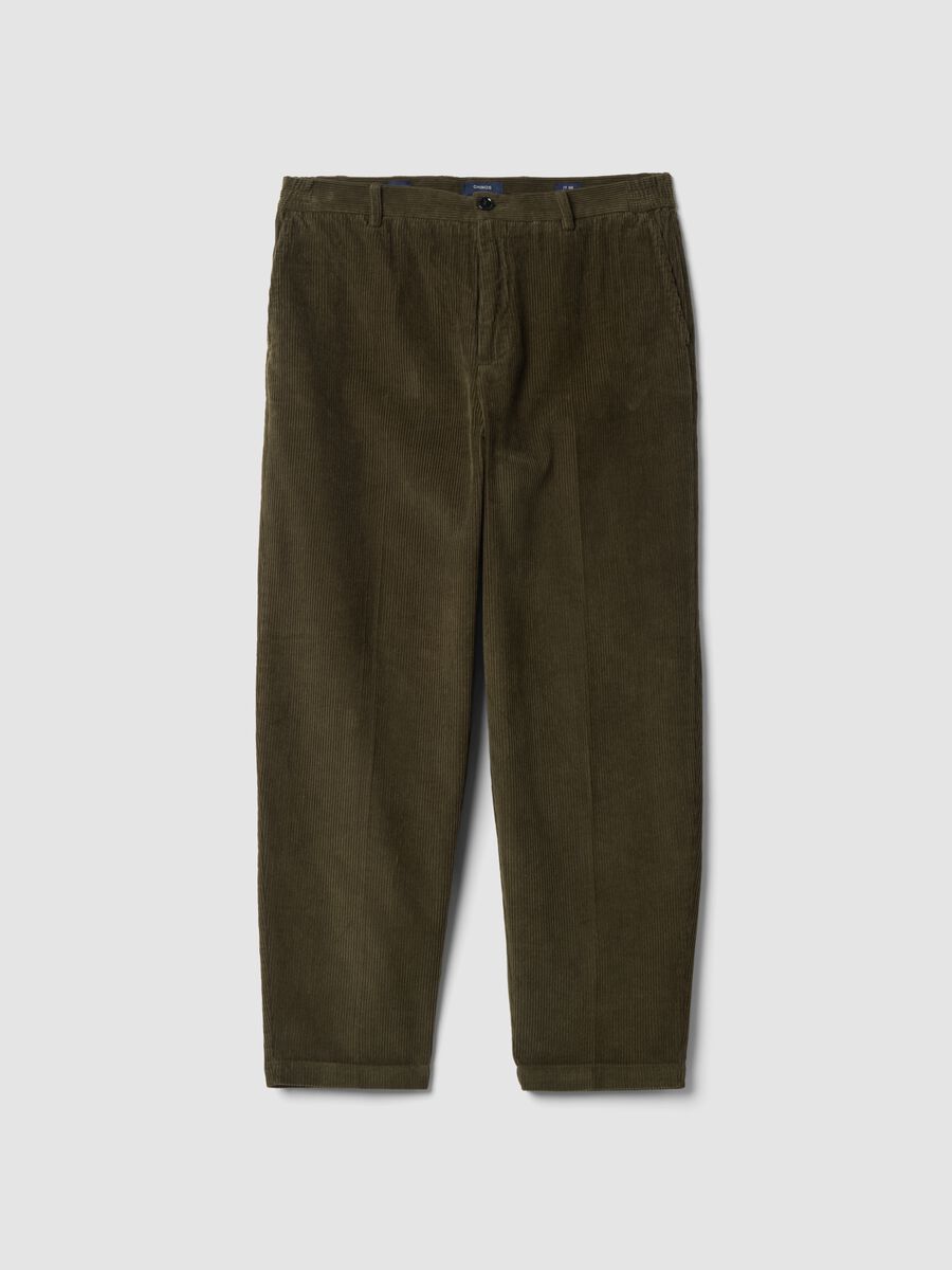 Pantaloni chino verdi in puro cotone a costine_0