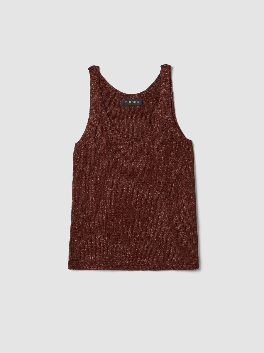 Brown viscose-blend regular-fit glitter tank top_0
