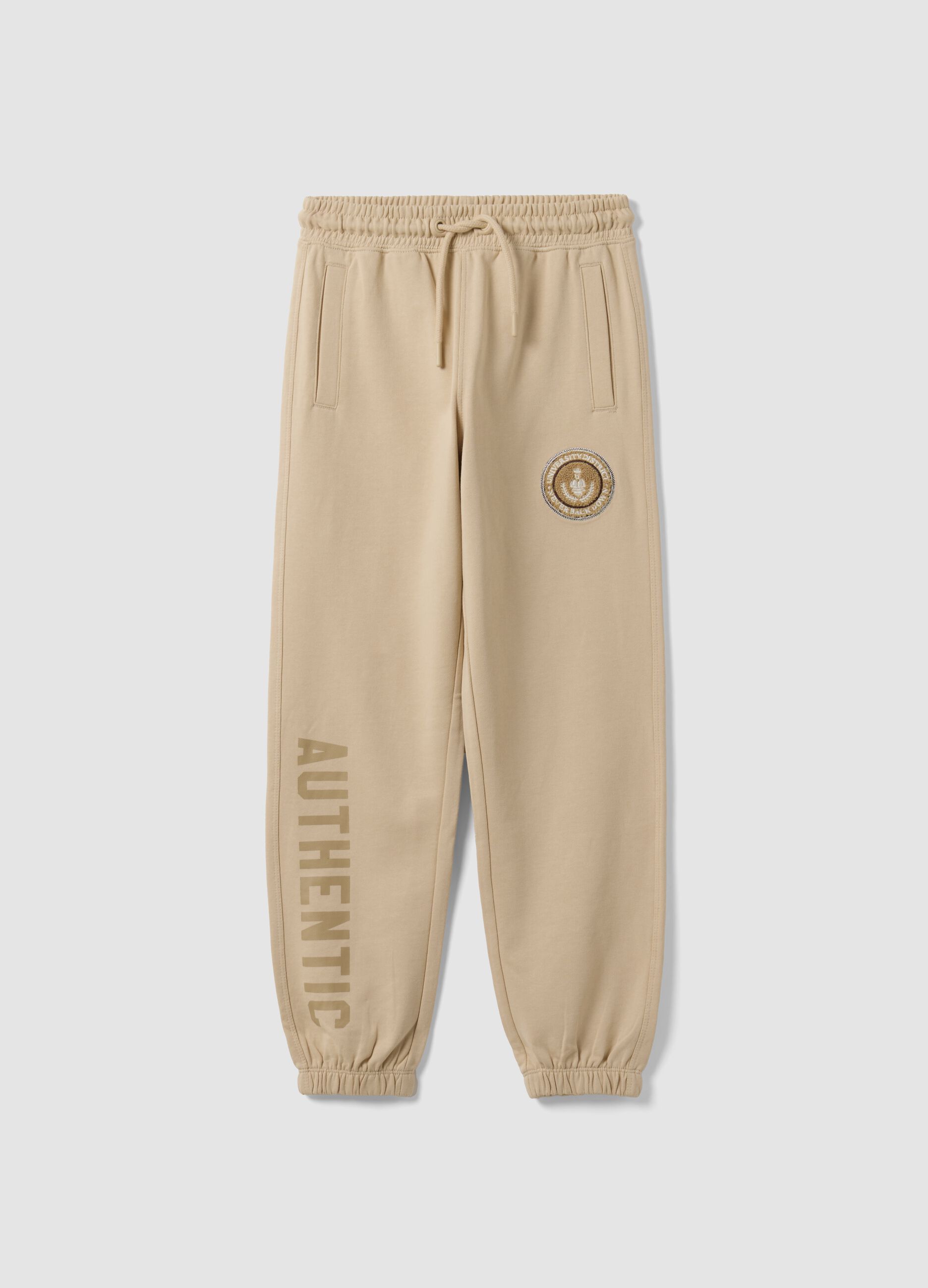 Beige pure cotton comfort-fit joggers for boys
