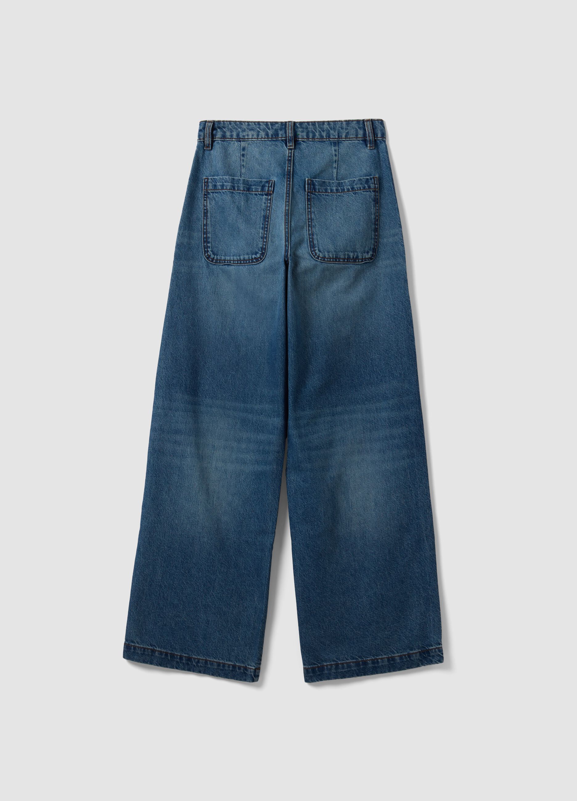 Blue denim wide-leg jeans in pure cotton