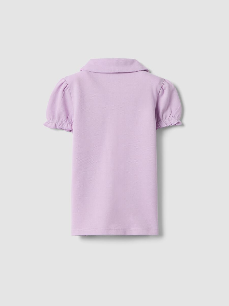Polo in puro cotone viola da bimba regular fit con maniche arricciate_1