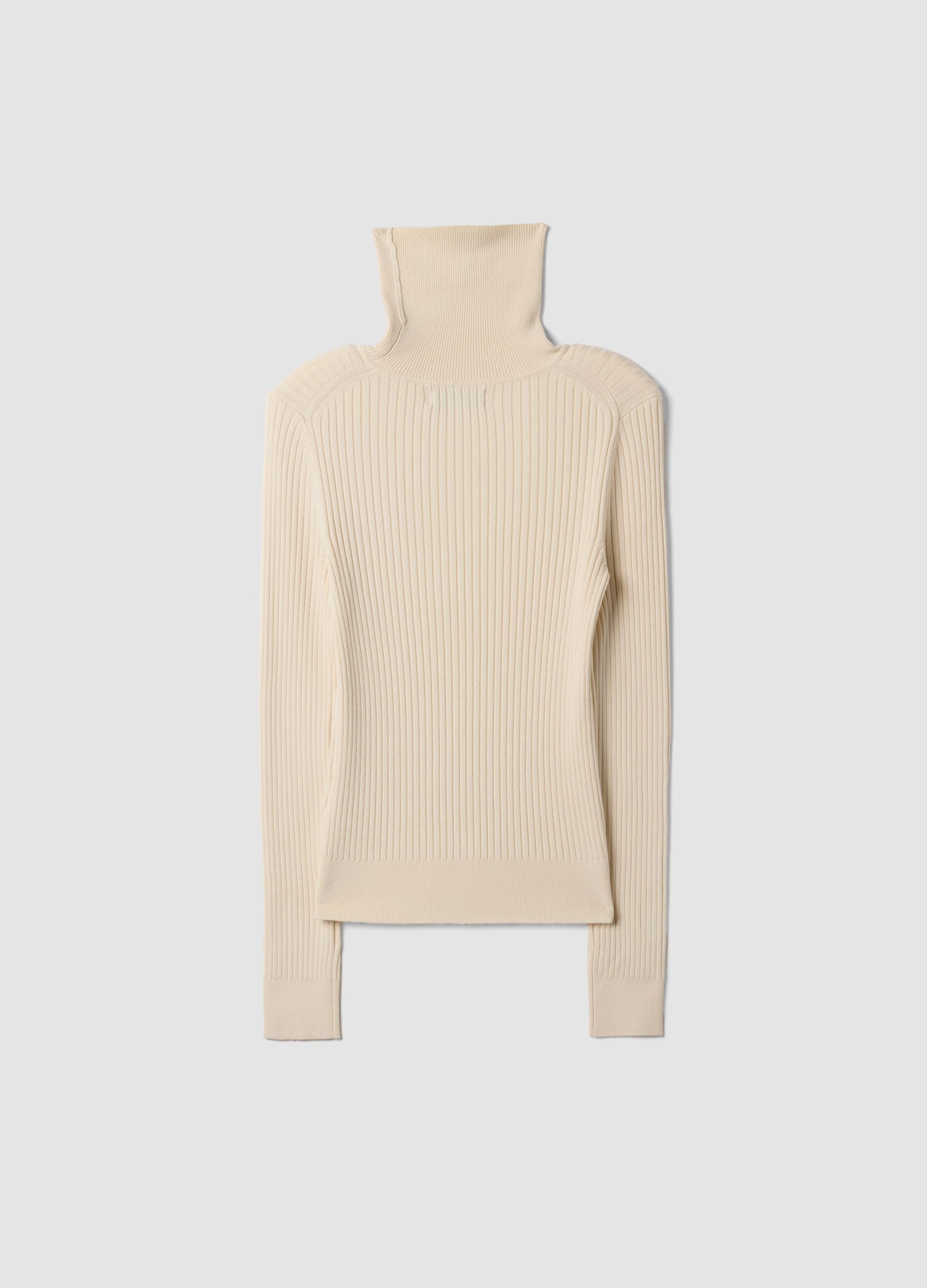 Beiger Rippstrick-Rollkragenpullover aus Viskosemix