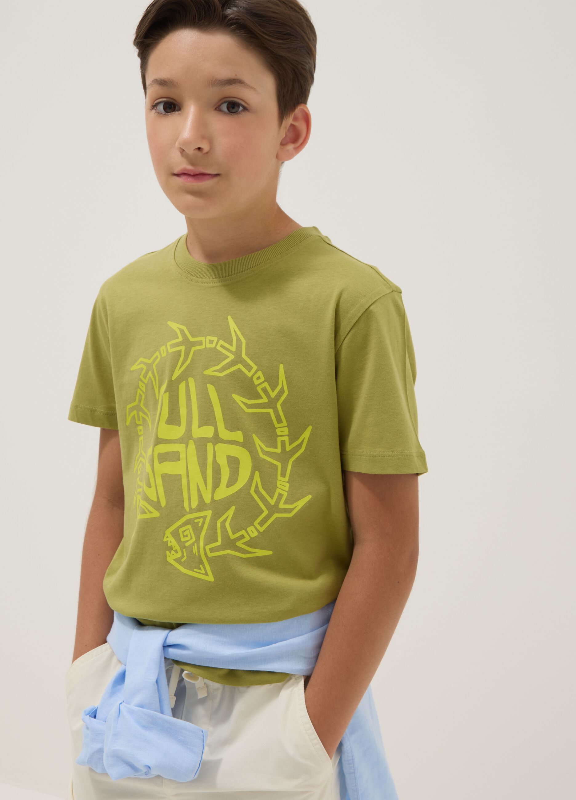 Green organic cotton short-sleeve T-shirt