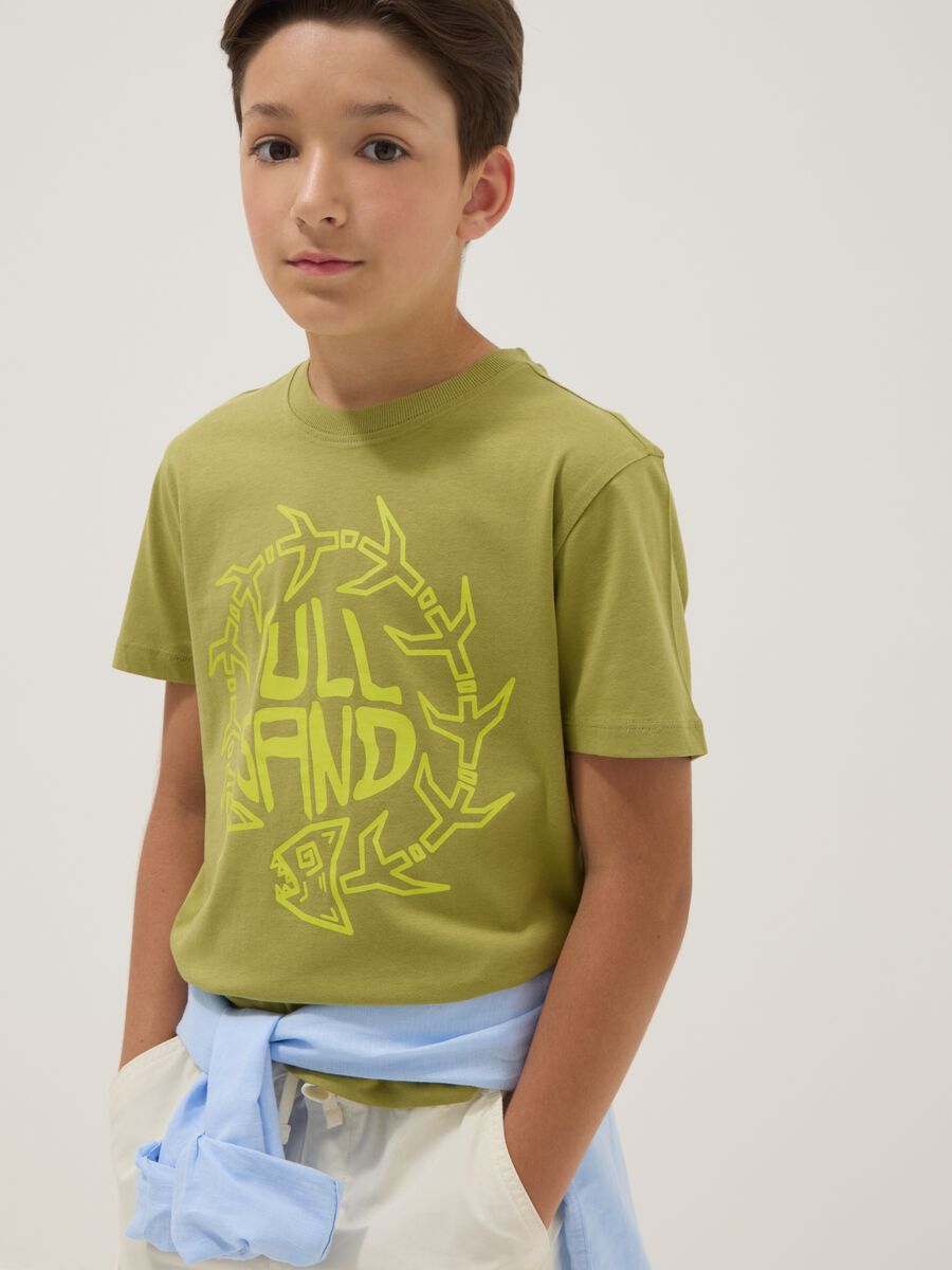 Camiseta verde de algod&oacute;n org&aacute;nico de manga corta_0