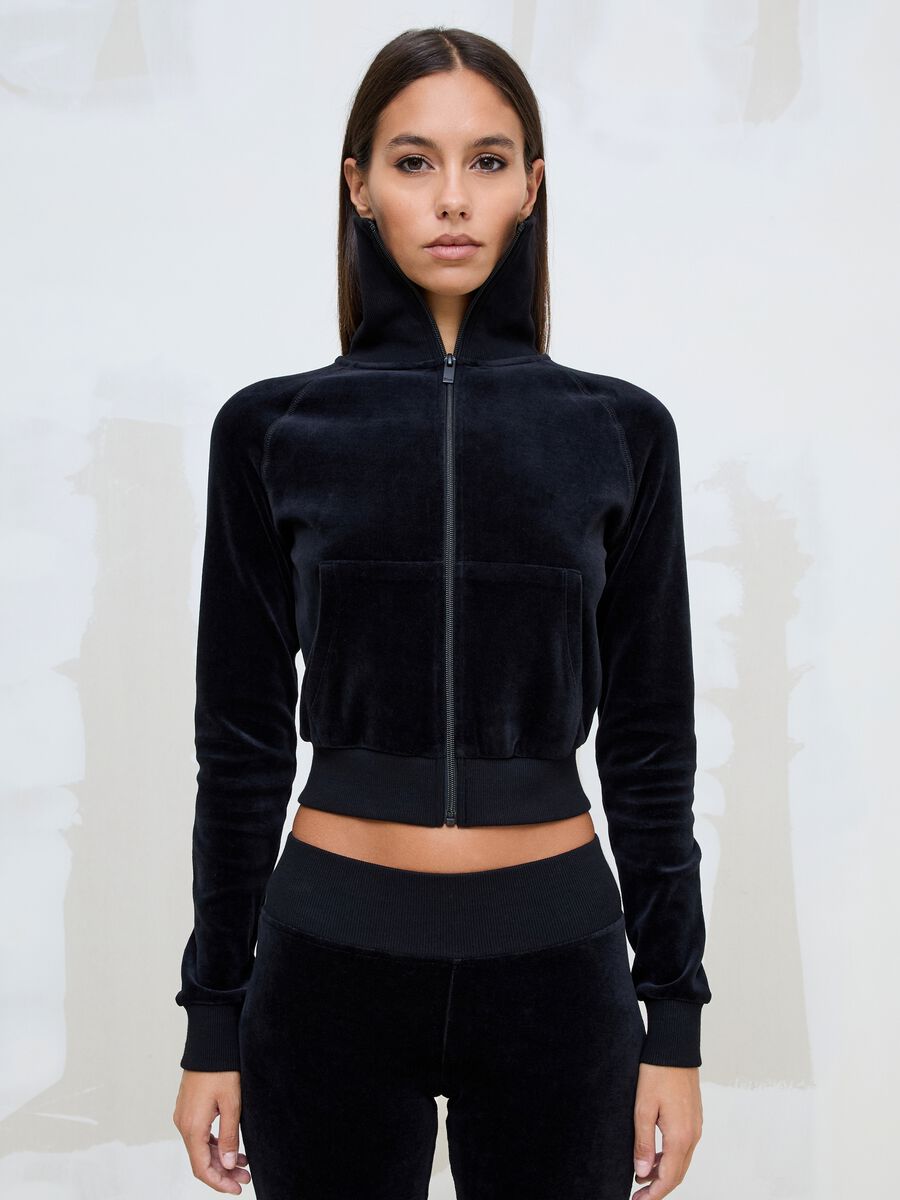 Black Velour Jacket with Rhinestone Logo_2