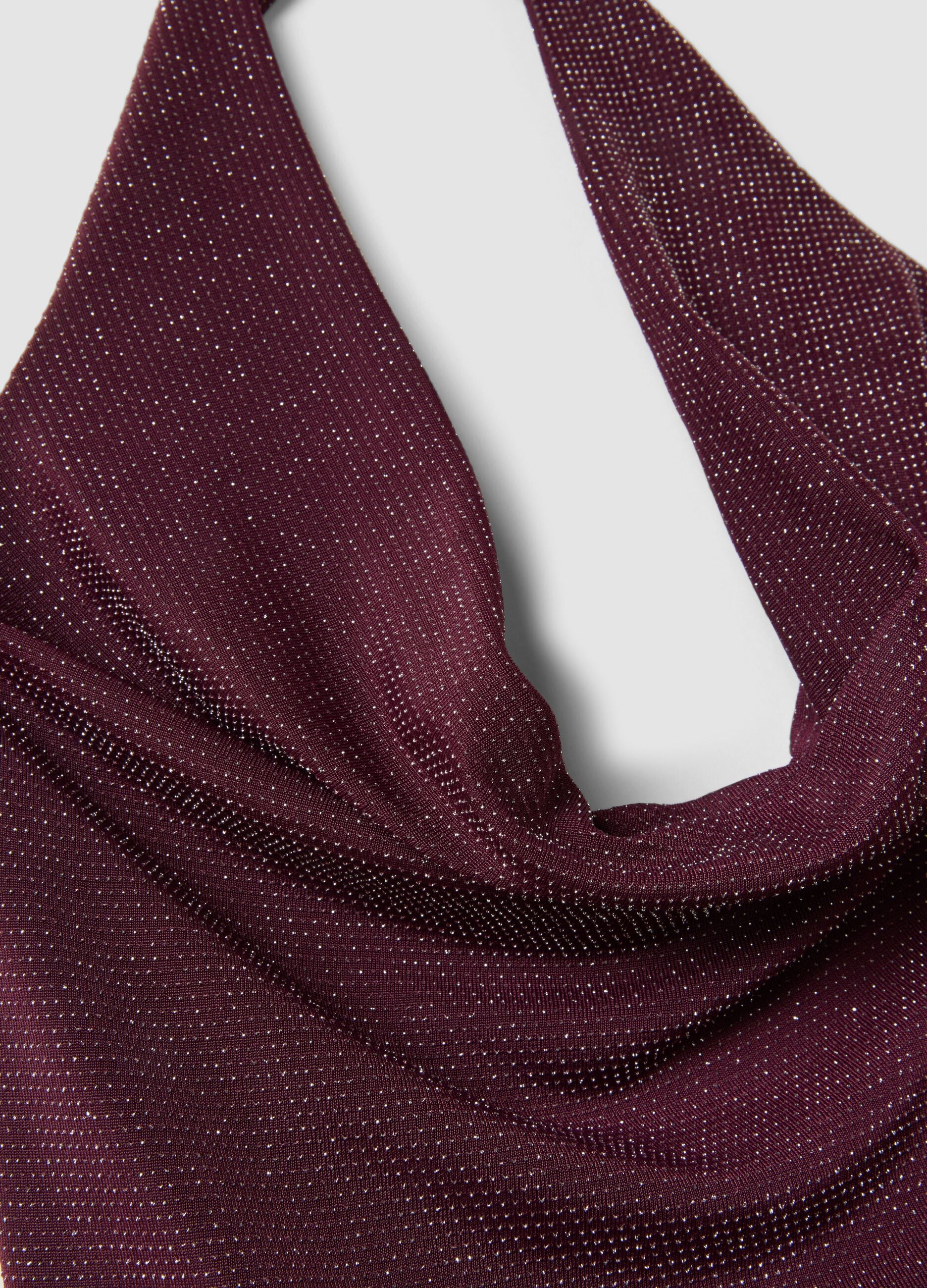 Top halter viola in tessuto elasticizzato regular fit