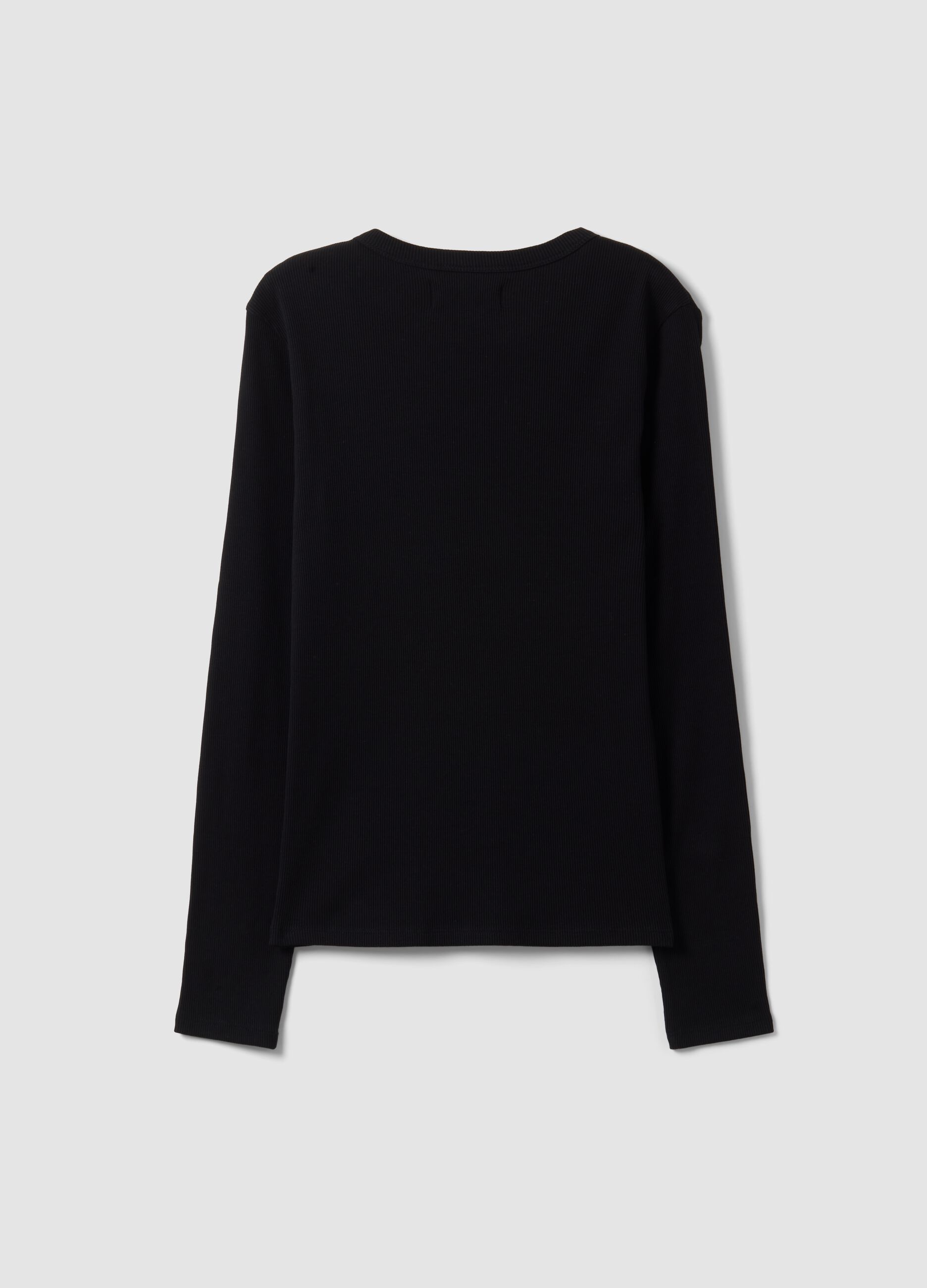 Black long-sleeve pure cotton T-shirt