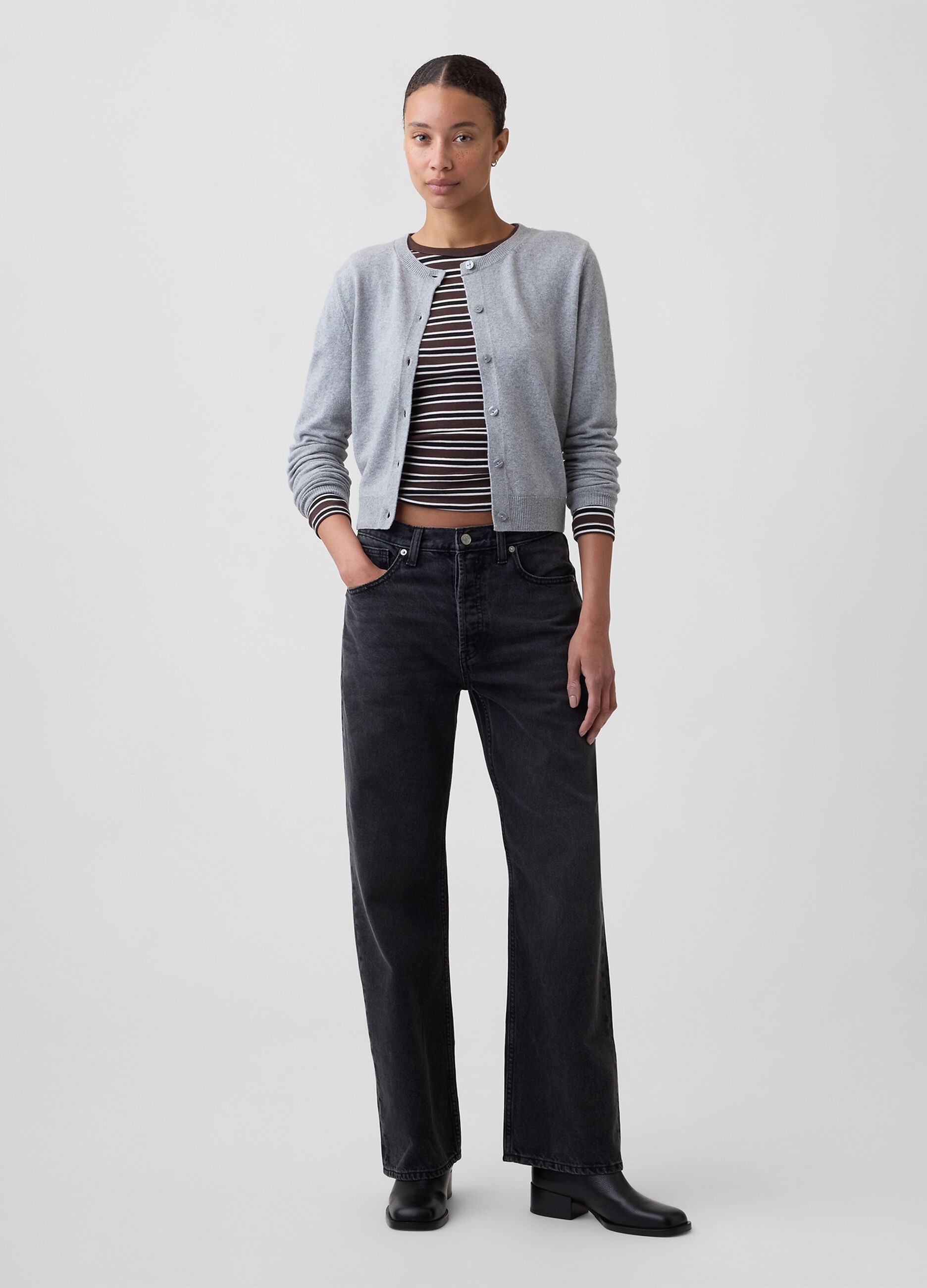 Black straight-leg pure cotton jeans (oversized fit)