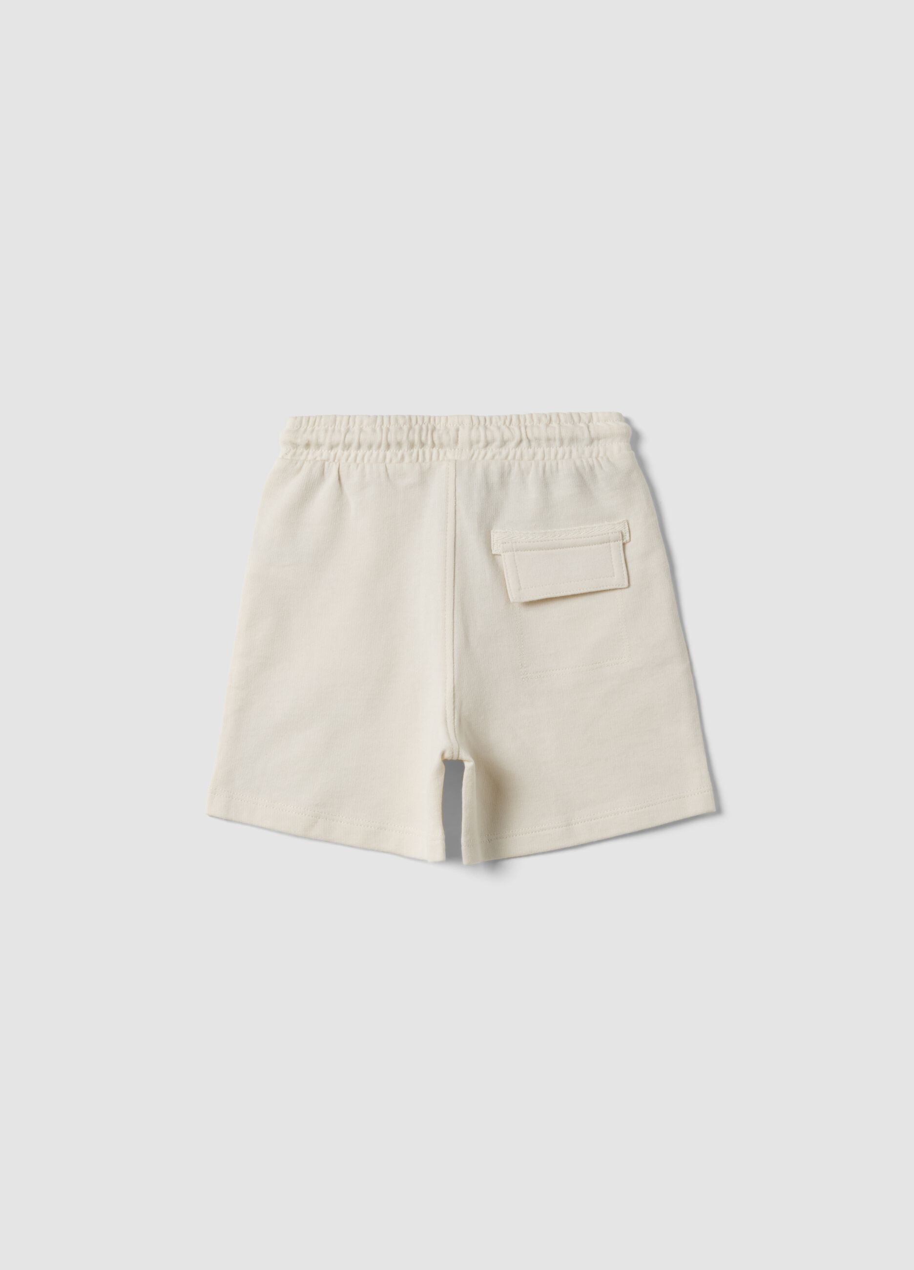 Beige pure cotton shorts with elasticated waist for boys, relaxed fit