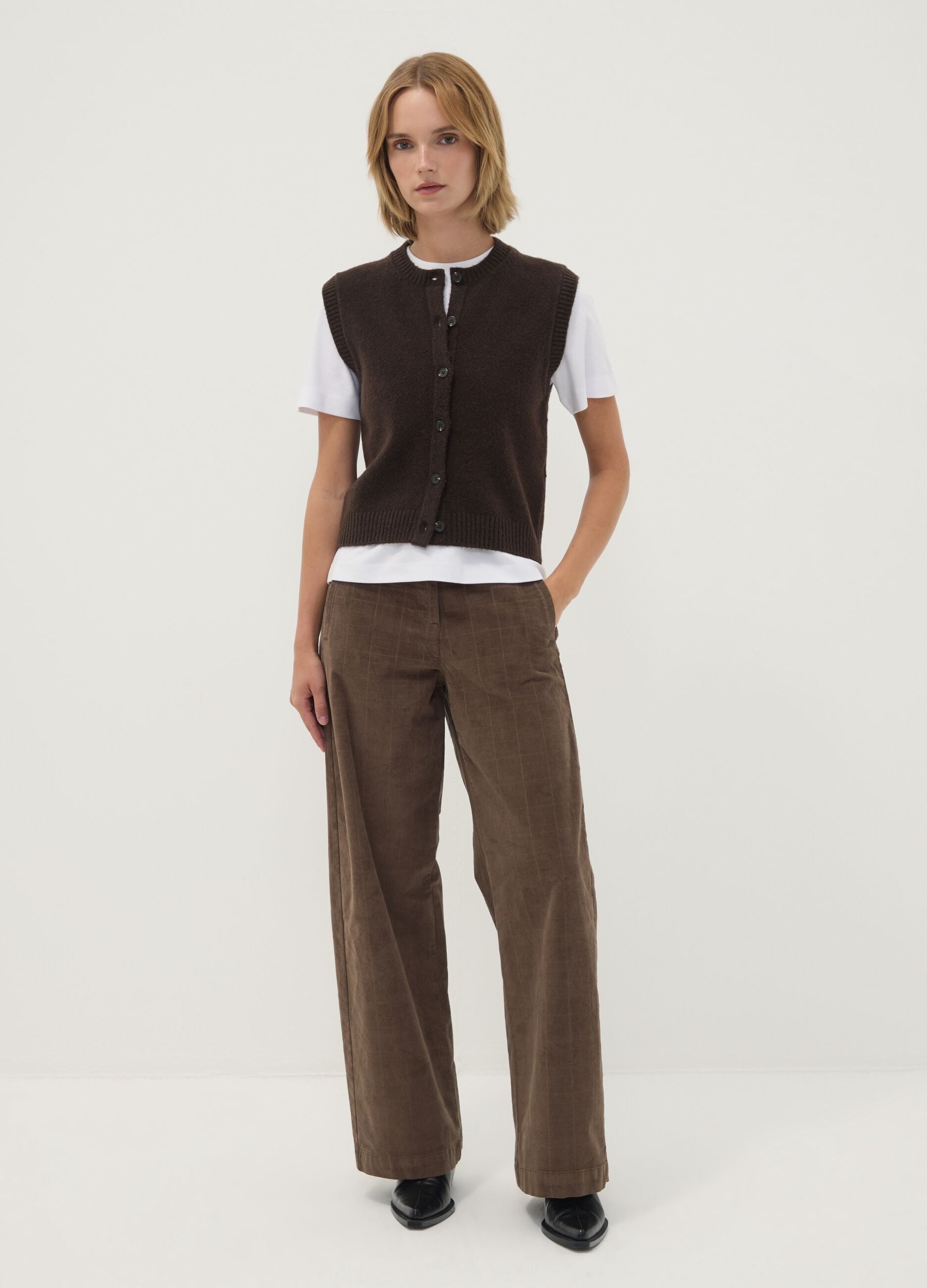 Pantaloni marroni wide leg in cotone elasticizzato