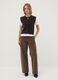 Pantaloni marroni wide leg in cotone elasticizzato_0