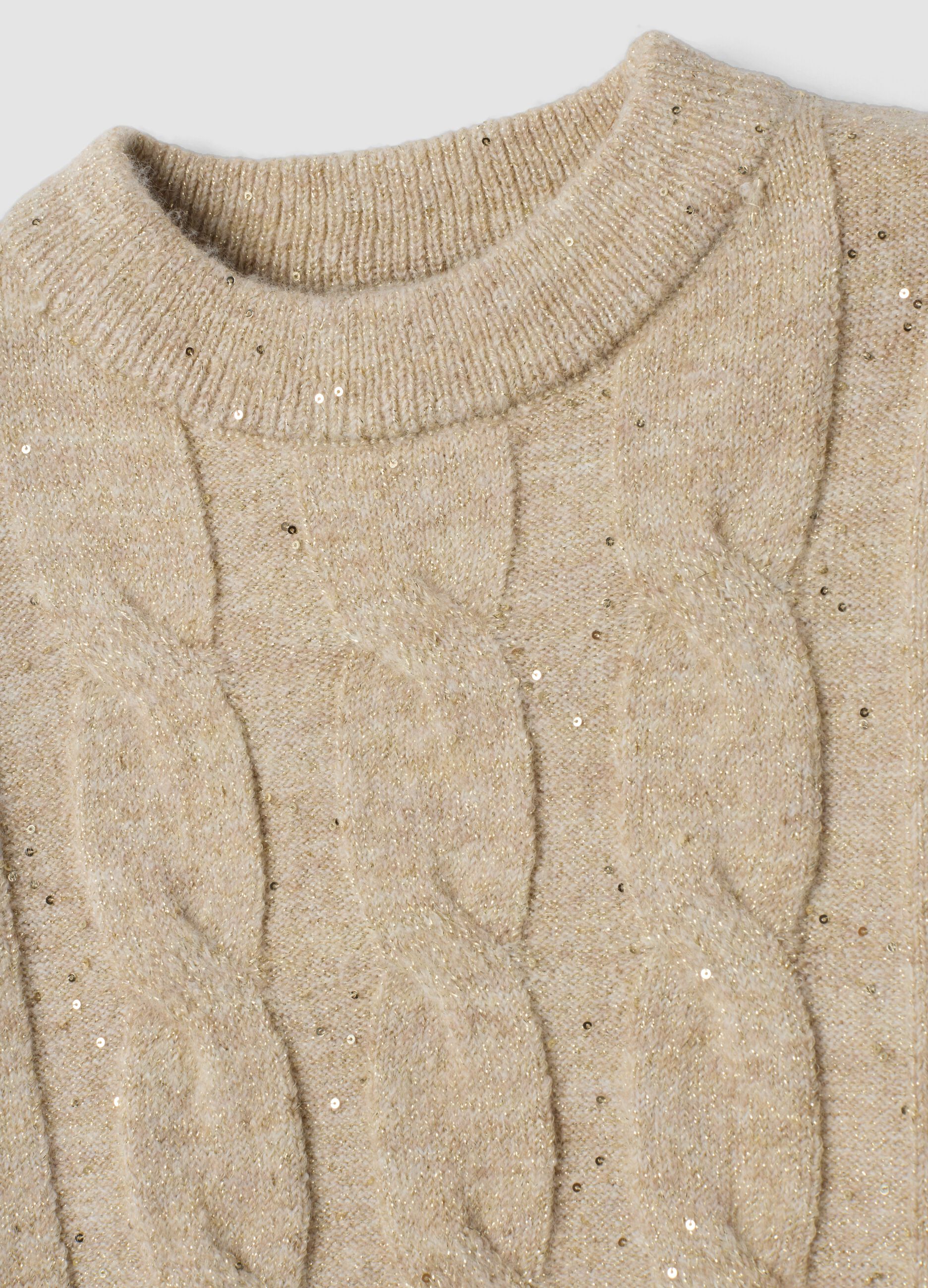 Maglia beige melange in tessuto elasticizzato con girocollo regular fit