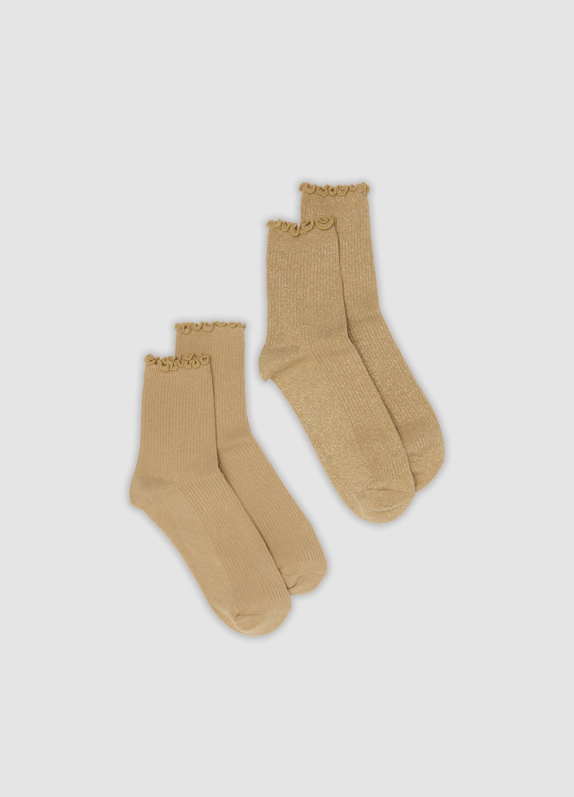 2er-Pack beige Socken aus elastischer Bio-Baumwolle mit Wellenb&uuml;ndchen