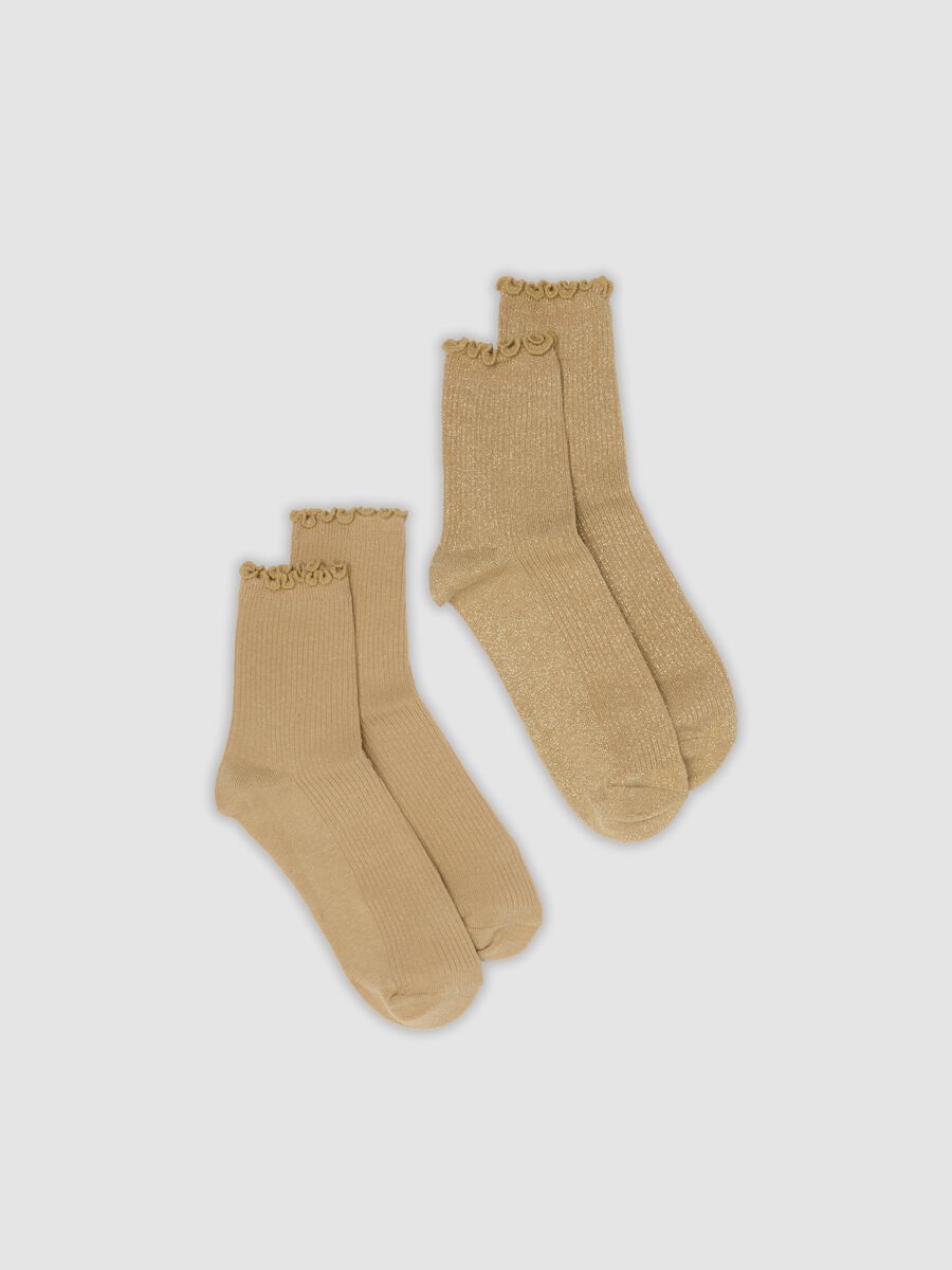 2er-Pack beige Socken aus elastischer Bio-Baumwolle mit Wellenb&uuml;ndchen_0
