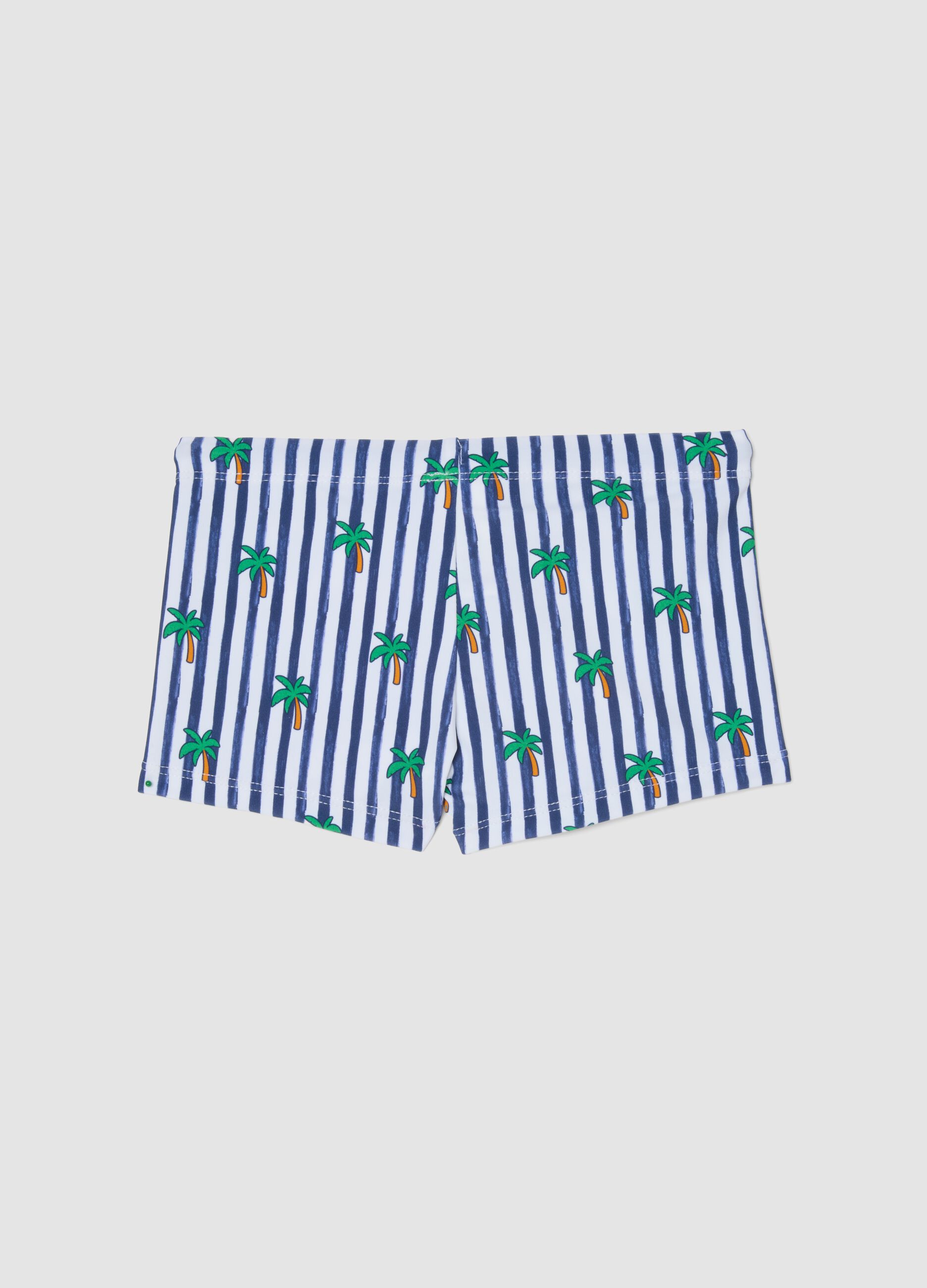 Blau-weisse Boxer-Badehose aus Stretchmaterial