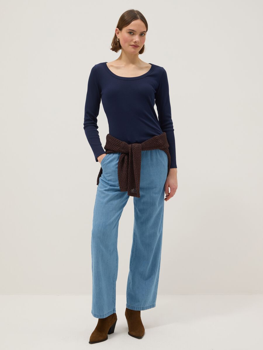 Blue long sleeve pure cotton t-shirt regular fit_1