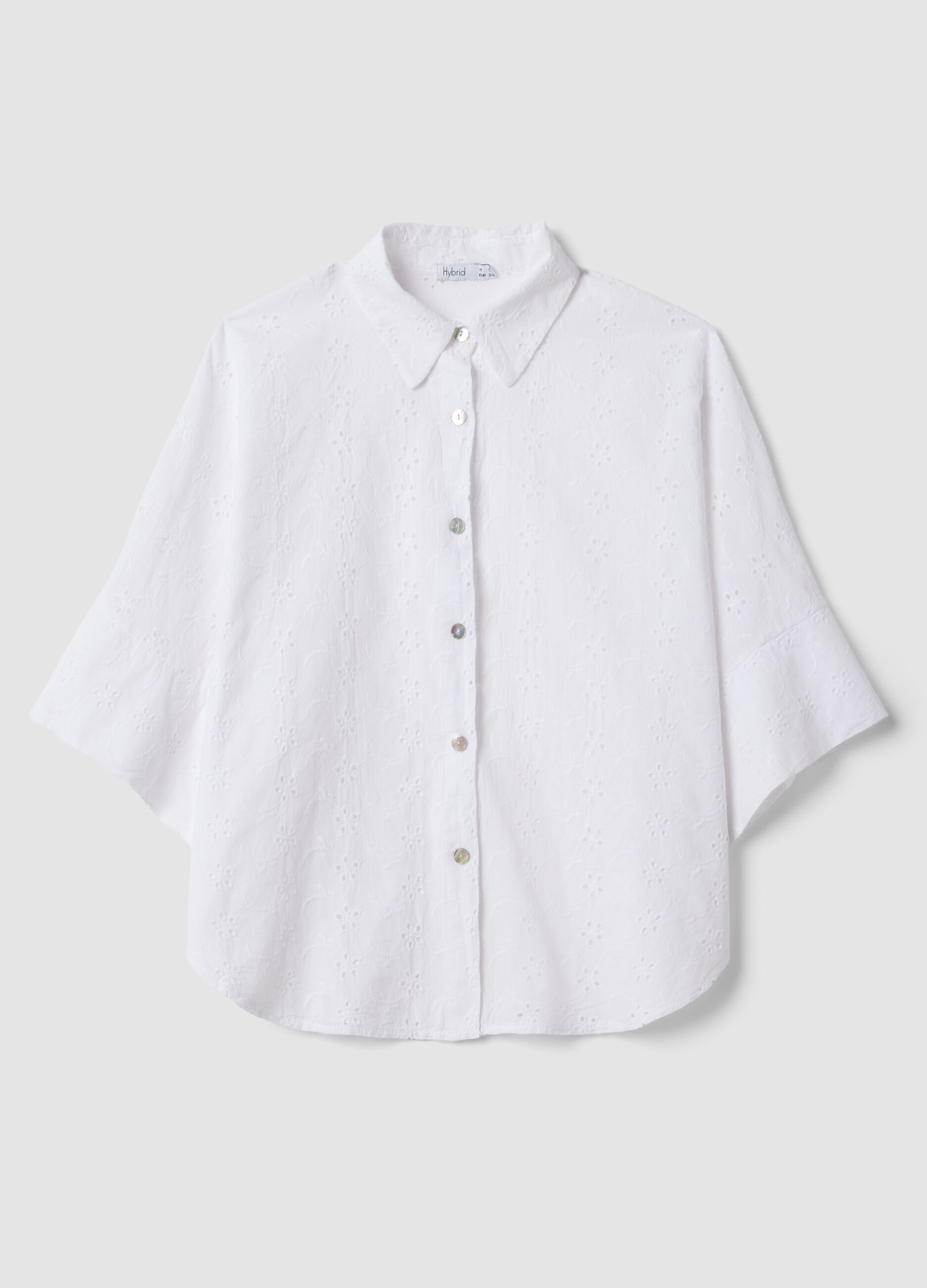 White broderie cotton shirt, regular fit