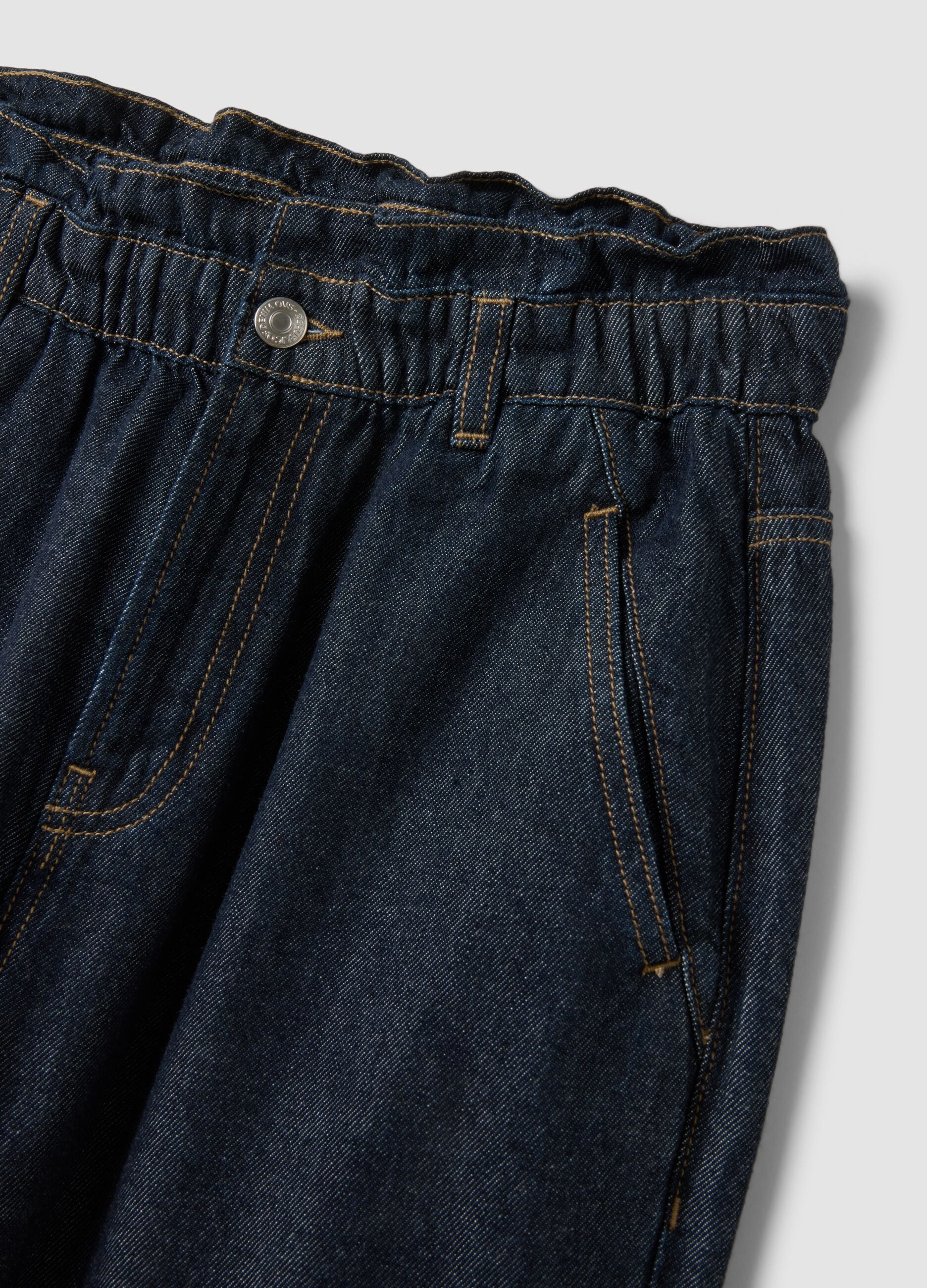 Blue denim baggy-fit pure cotton jeans with paper-bag waist