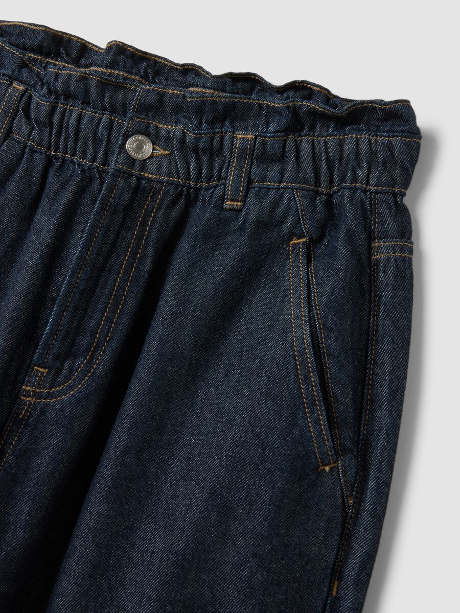 Blue denim baggy-fit pure cotton jeans with paper-bag waist_5