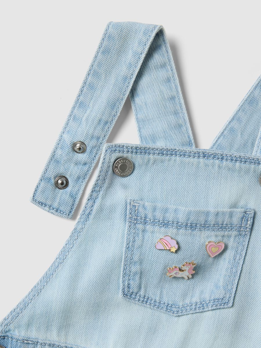 Blue denim short dungarees in cotton blend for girls - regular fit_3