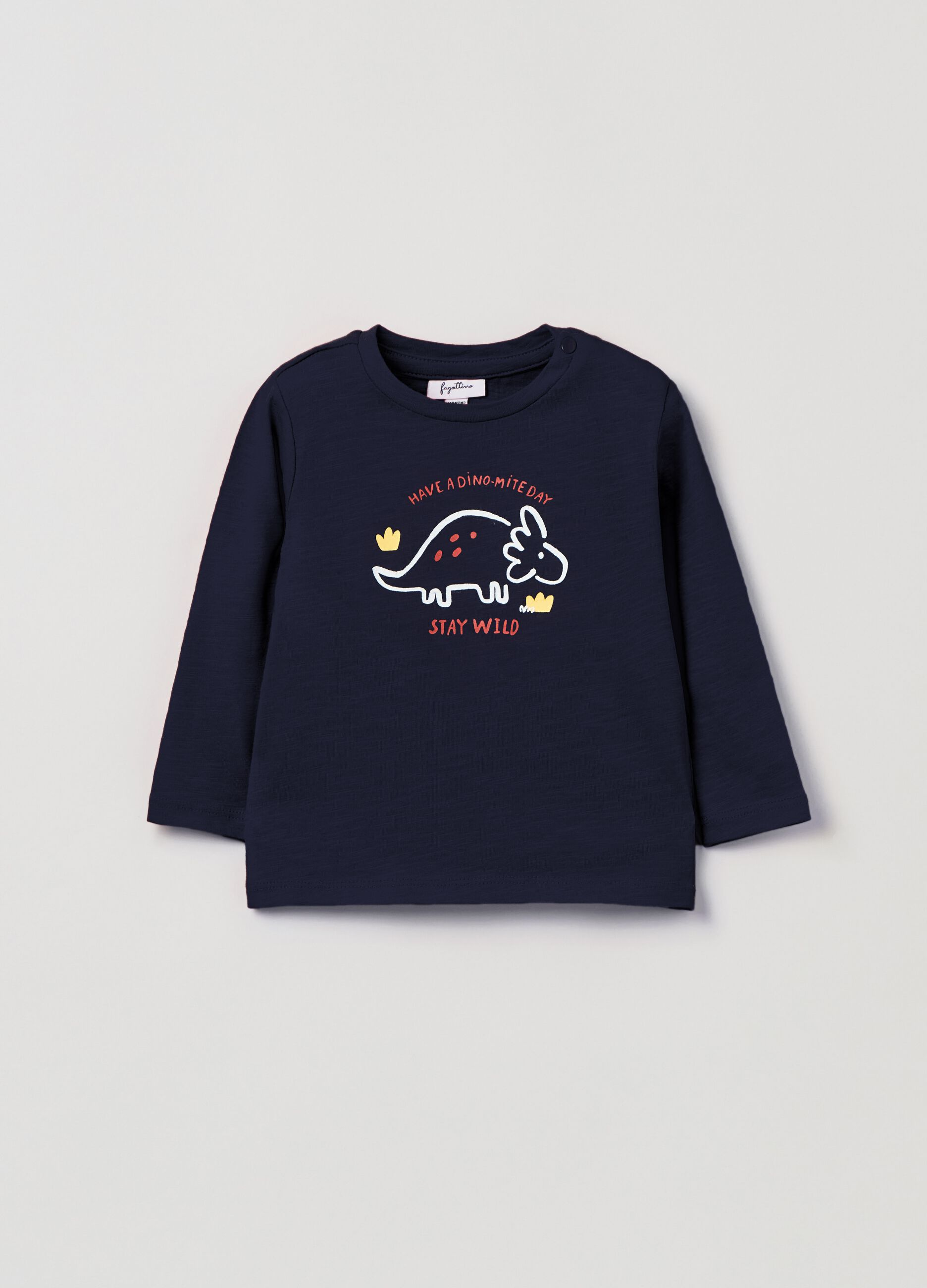 T-shirt with dinosaur print and long sleeves