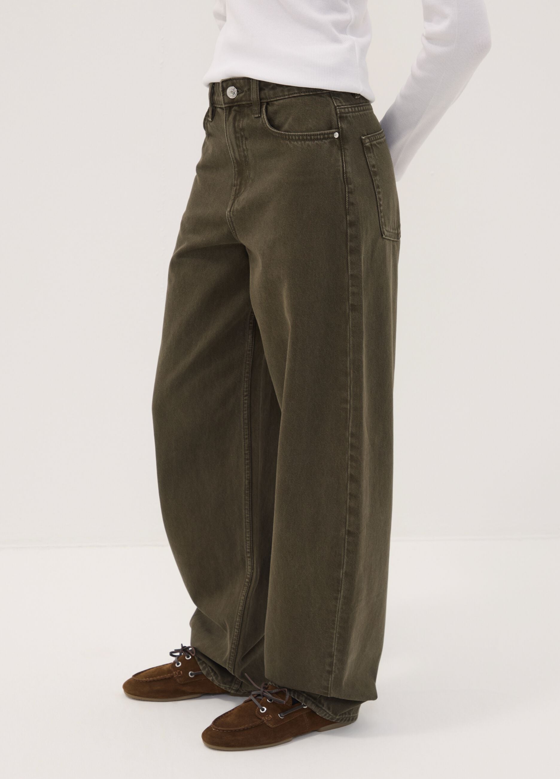 Green pure cotton barrel-fit jeans