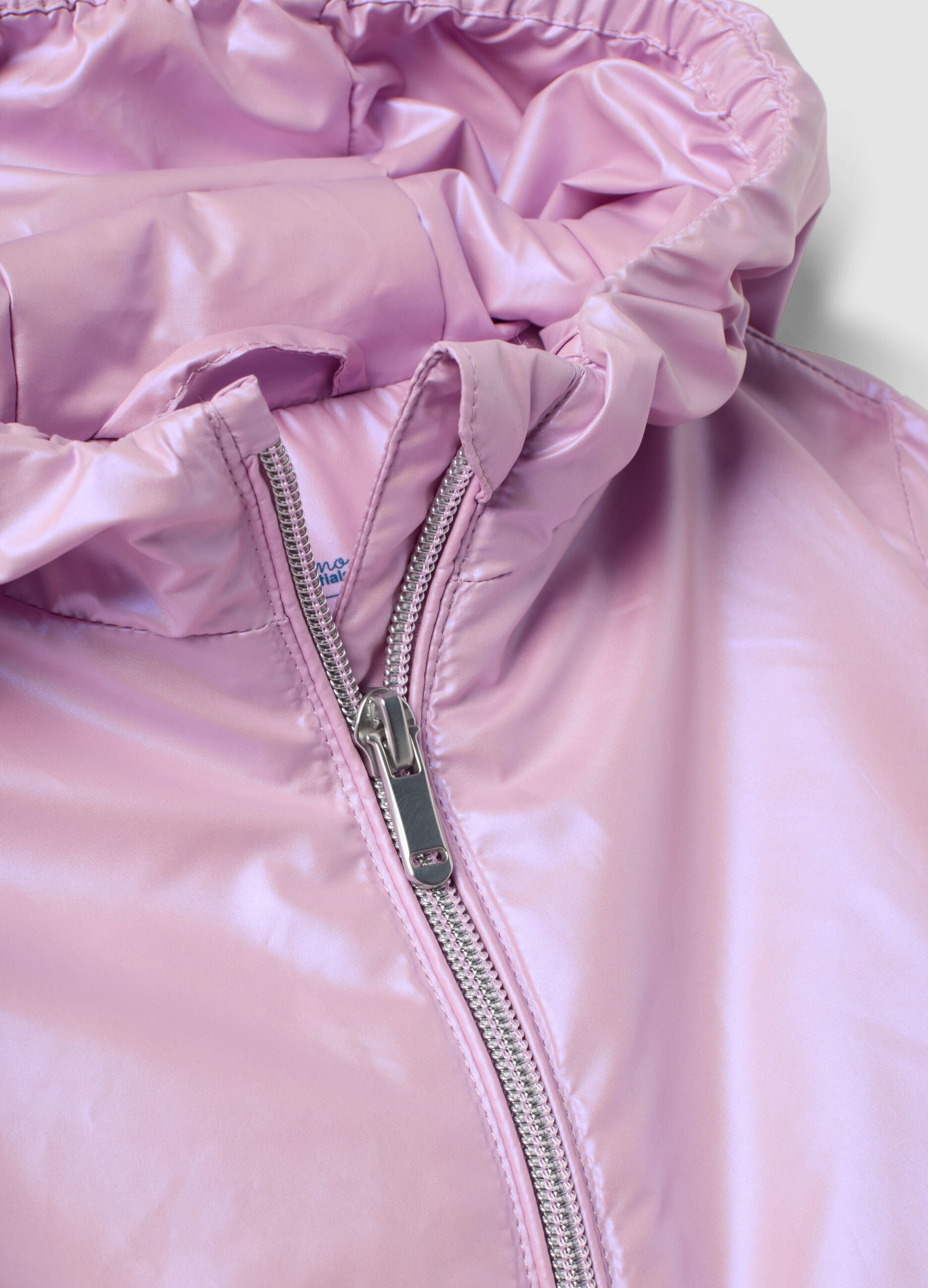 Casaco acolchoado roxo com capuz e fecho de correr, regular fit para menina beb&eacute;
