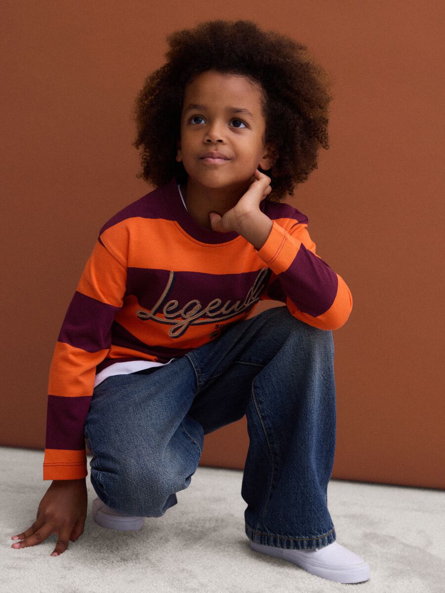 Orange striped pure cotton crew-neck T-shirt_0