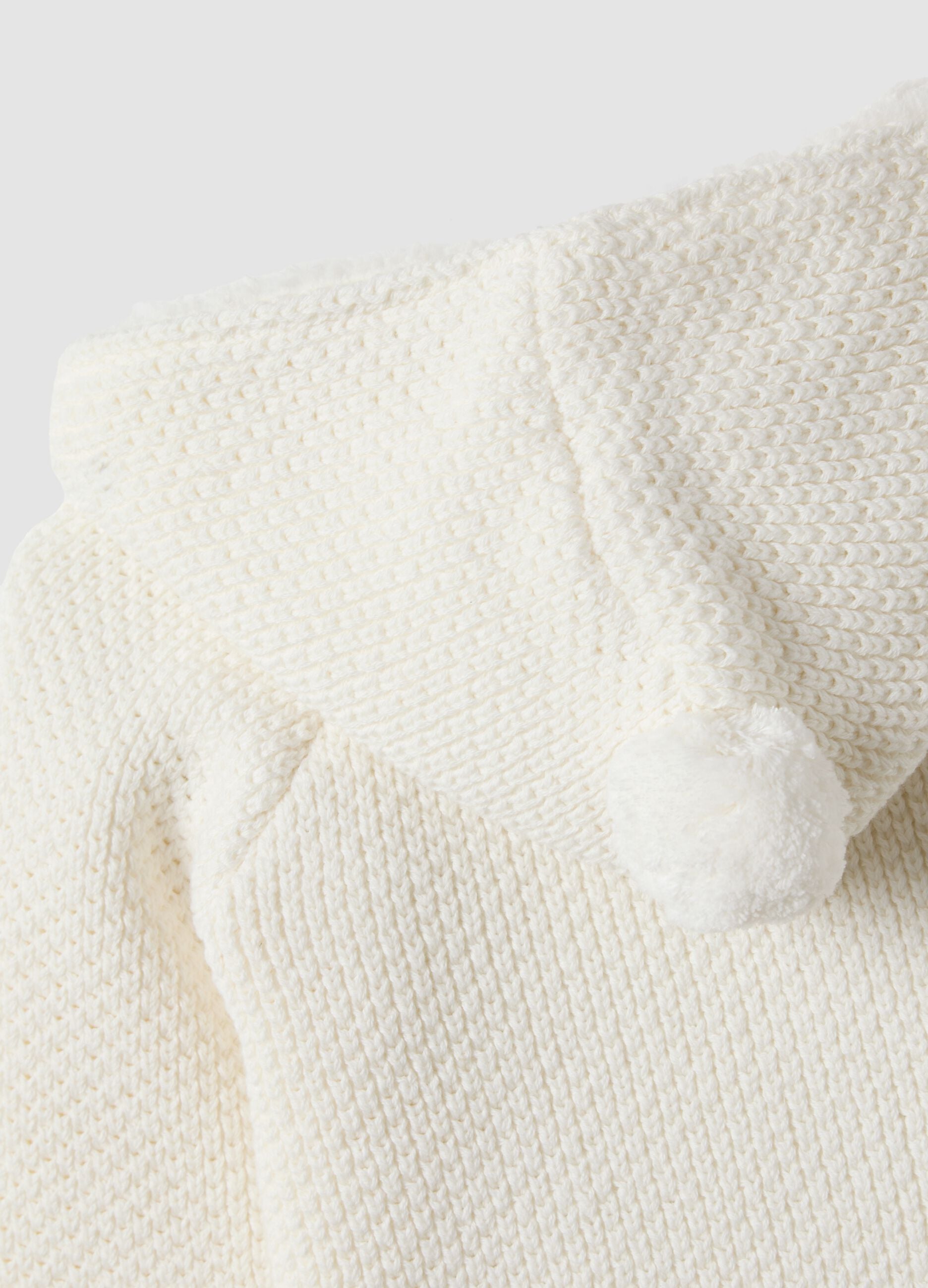 Giacca bianca in puro cotone organico con cappuccio effetto peluche