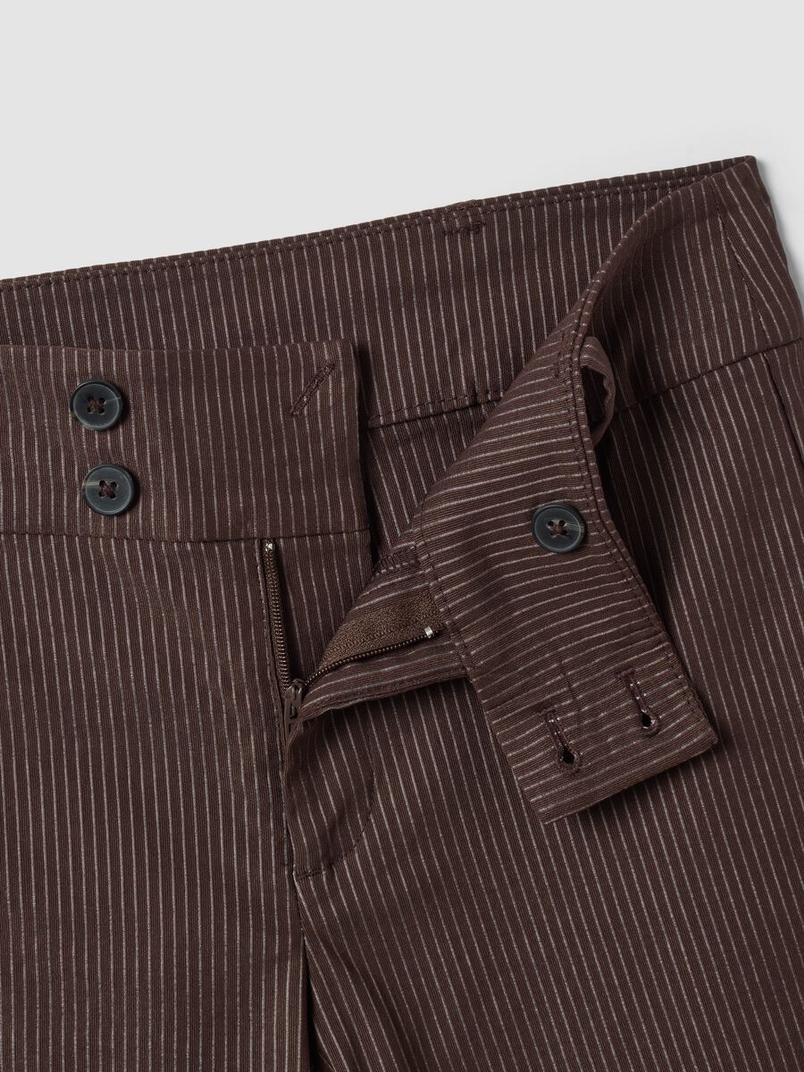 Brown flared trousers in stretch viscose with pinstripe pattern_6