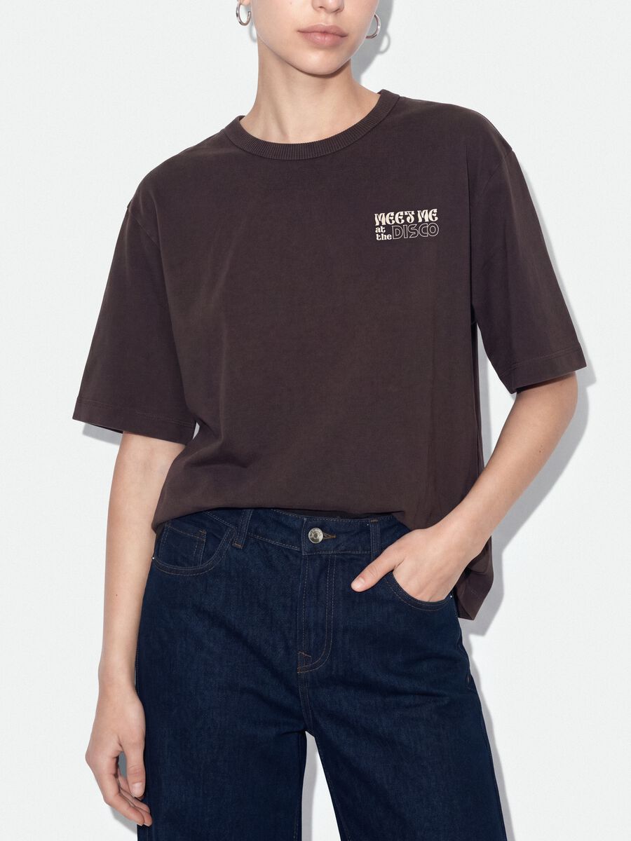 Grey pure cotton oversized T-shirt with chest slogan_3