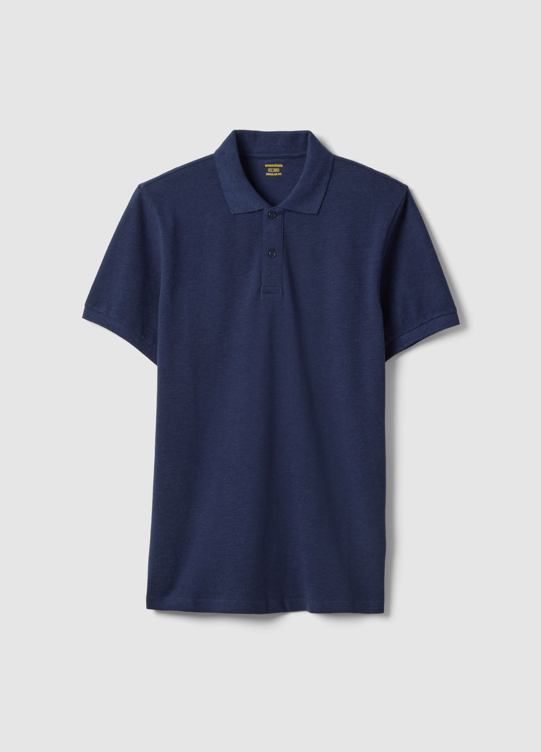 Blue pure cotton short-sleeve polo shirt, regular fit