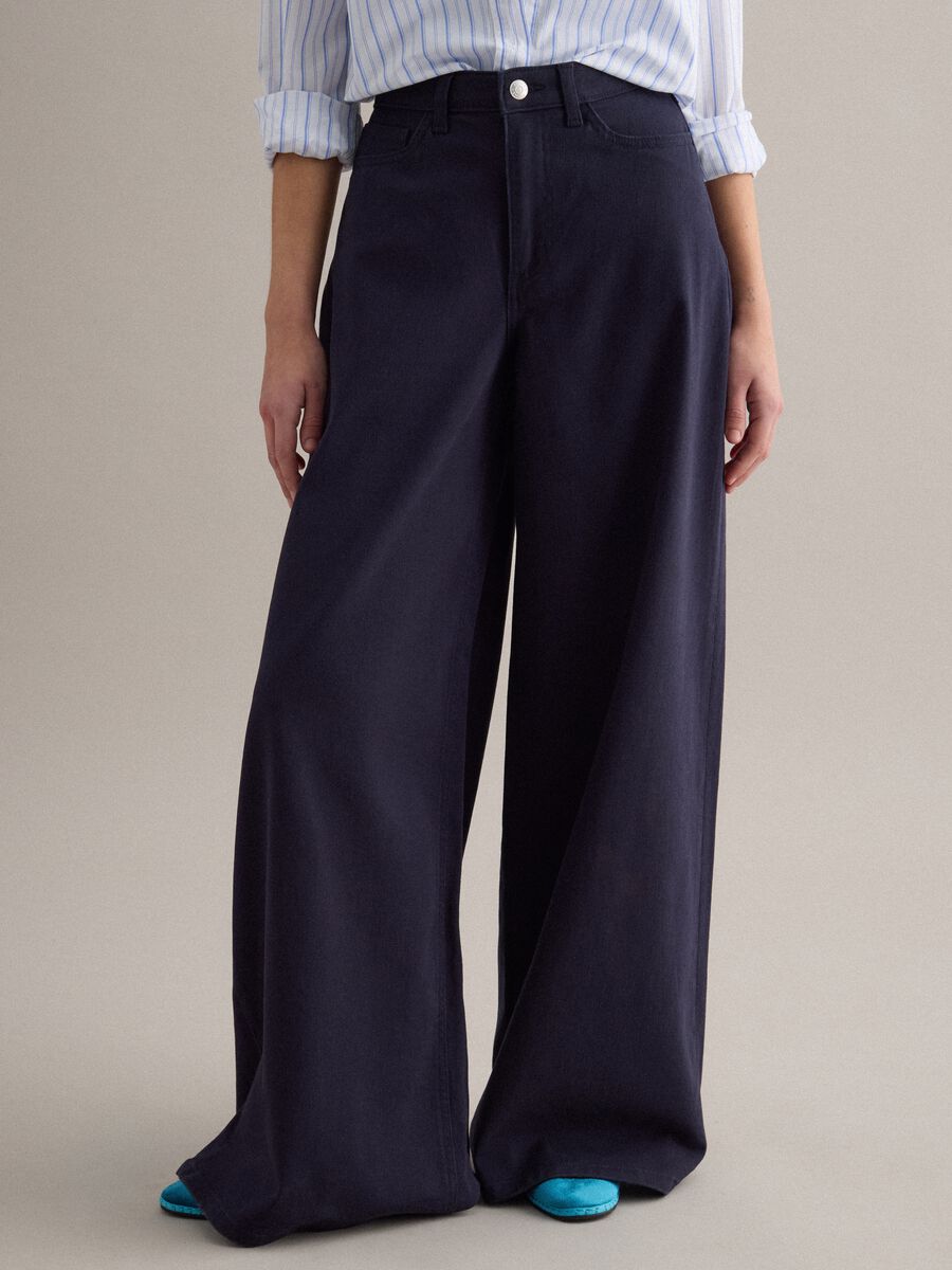 Blue Flare Stretch Cotton Trousers_1