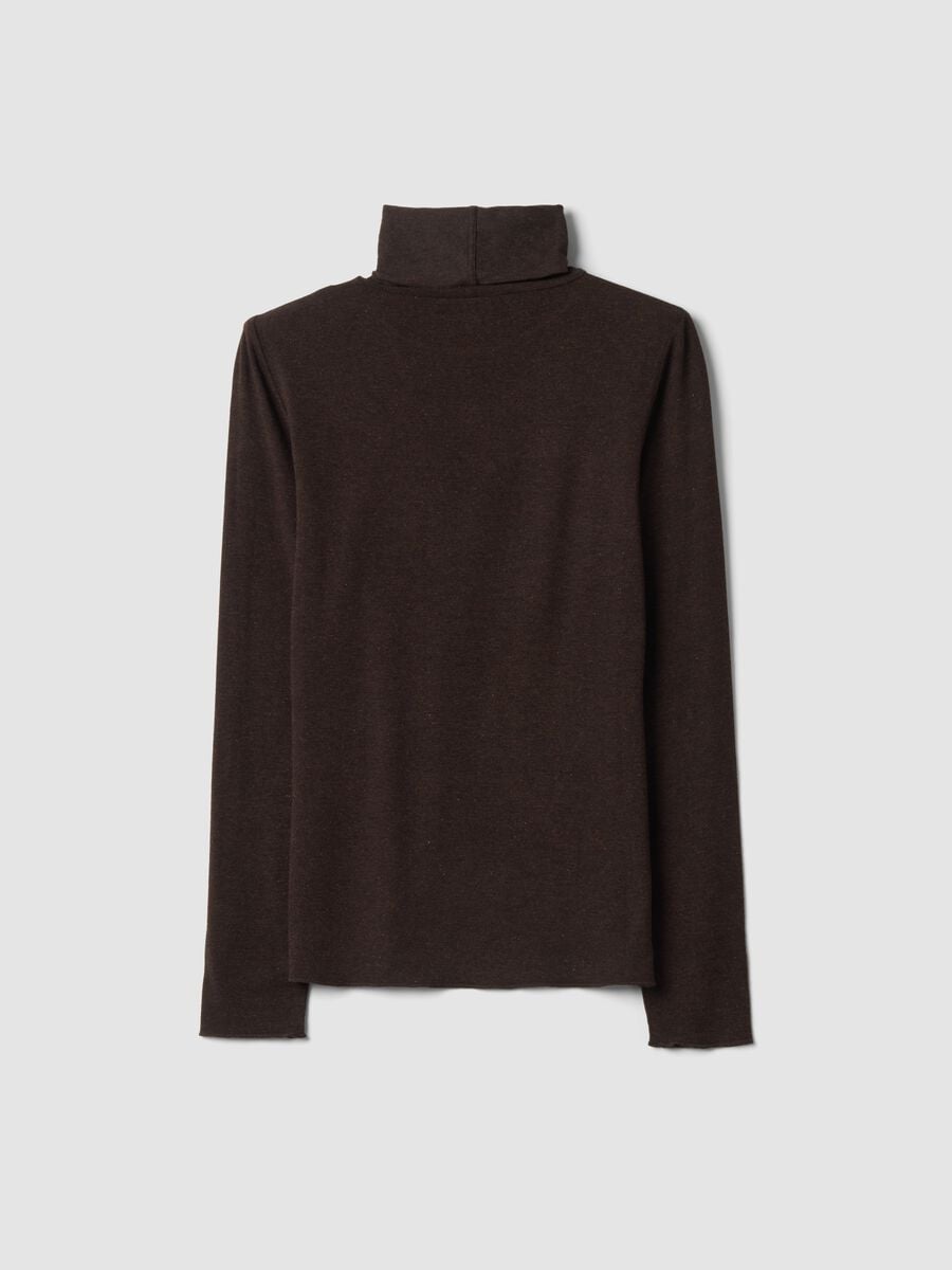 T-shirt marrone in modal e lana elasticizzata con colletto rialzato regular fit_2
