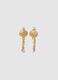 Gold shell-shaped earrings with dangling chains_0