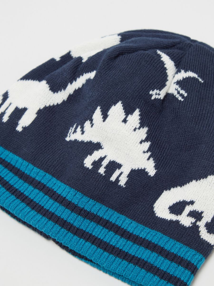 Hat with jacquard dinosaurs drawing_2