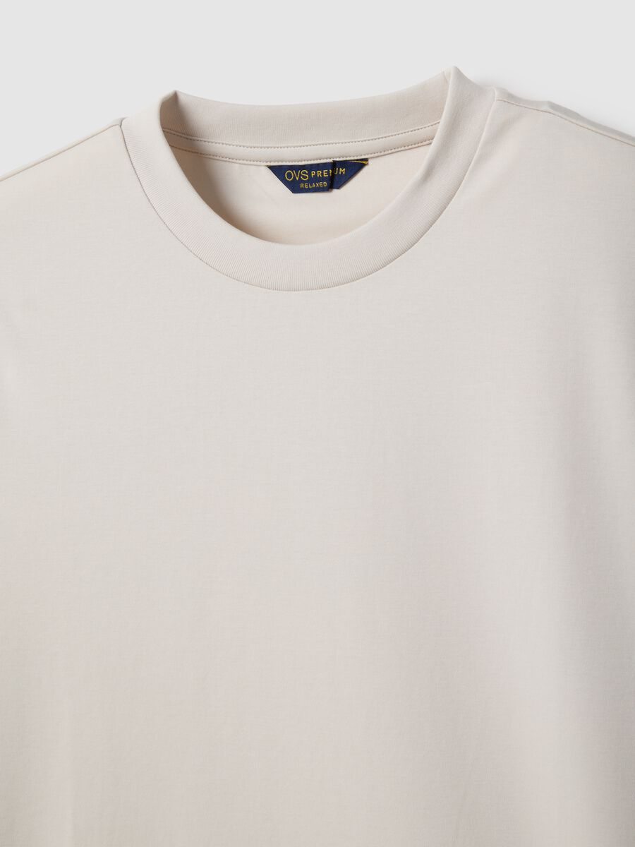 Beige crew neck pure cotton t-shirt regular fit_1