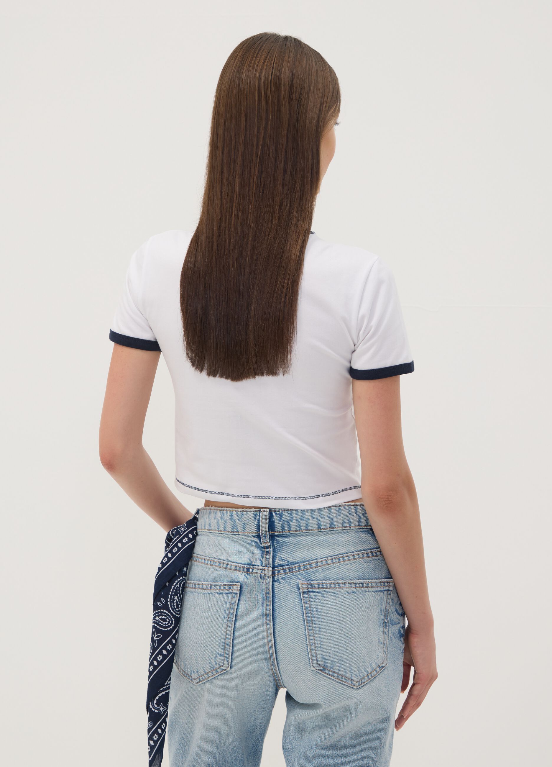 White stretch cotton T-shirt with Stitch print, regular fit