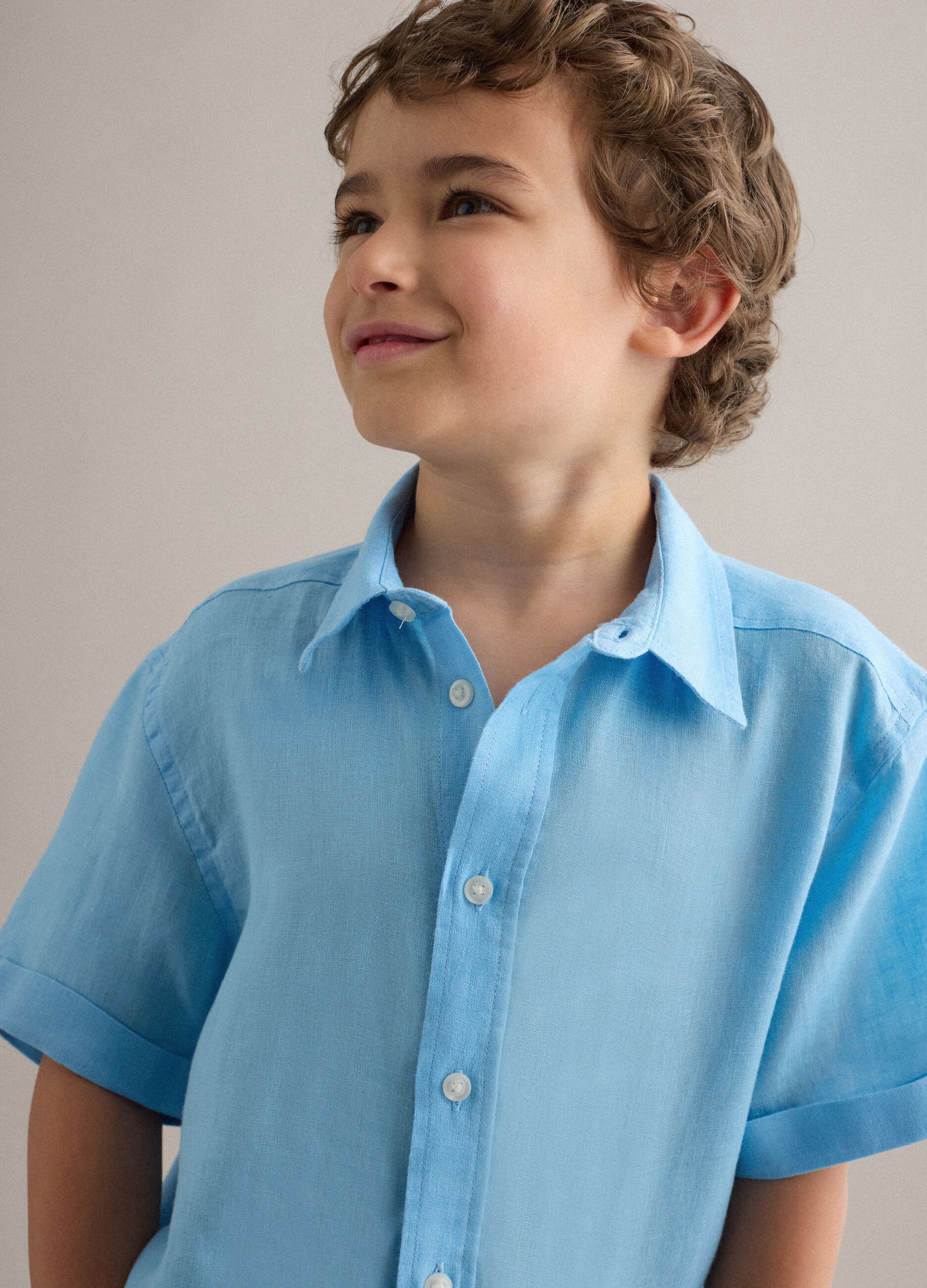 Light blue pure linen oversized shirt for boys
