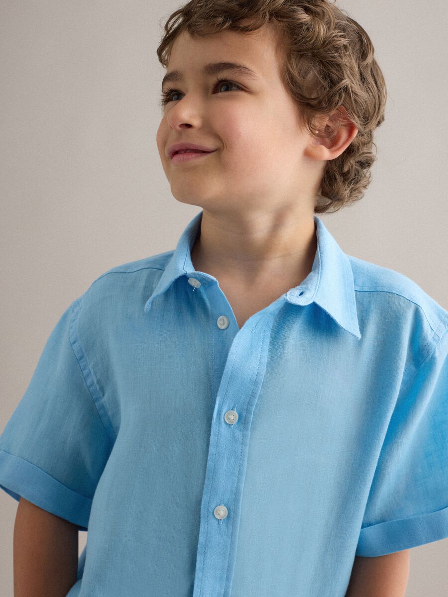 Light blue pure linen oversized shirt for boys_0