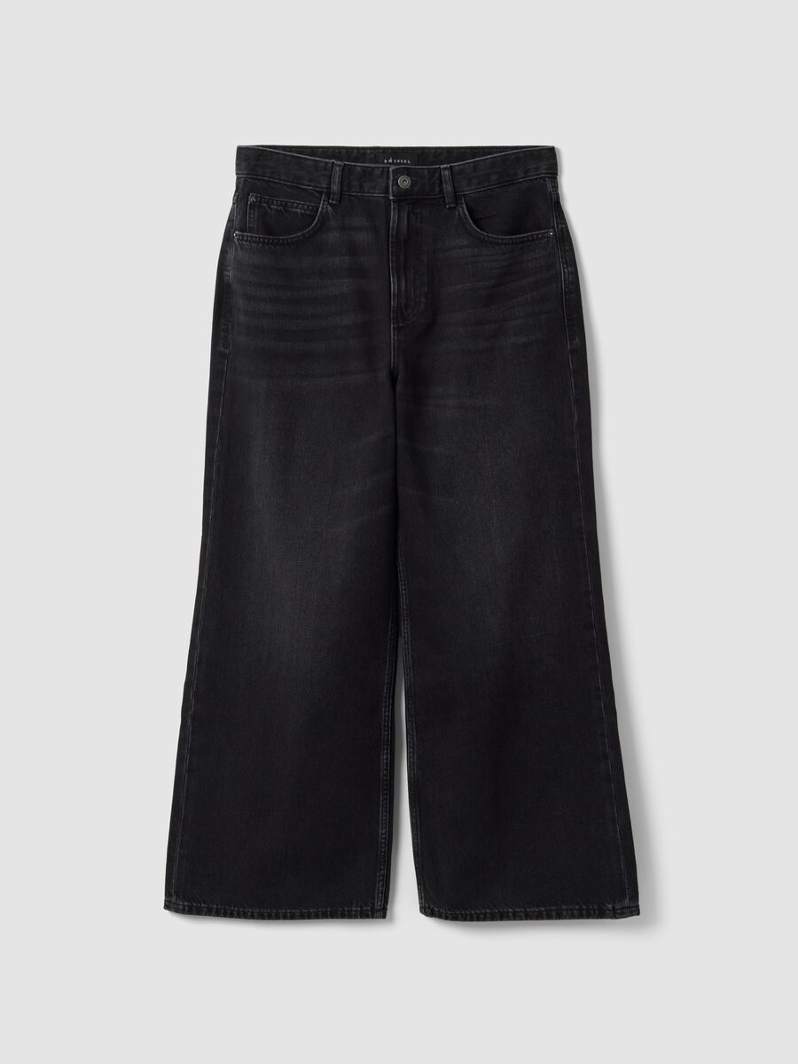 Black wide-leg denim jeans in pure cotton_4