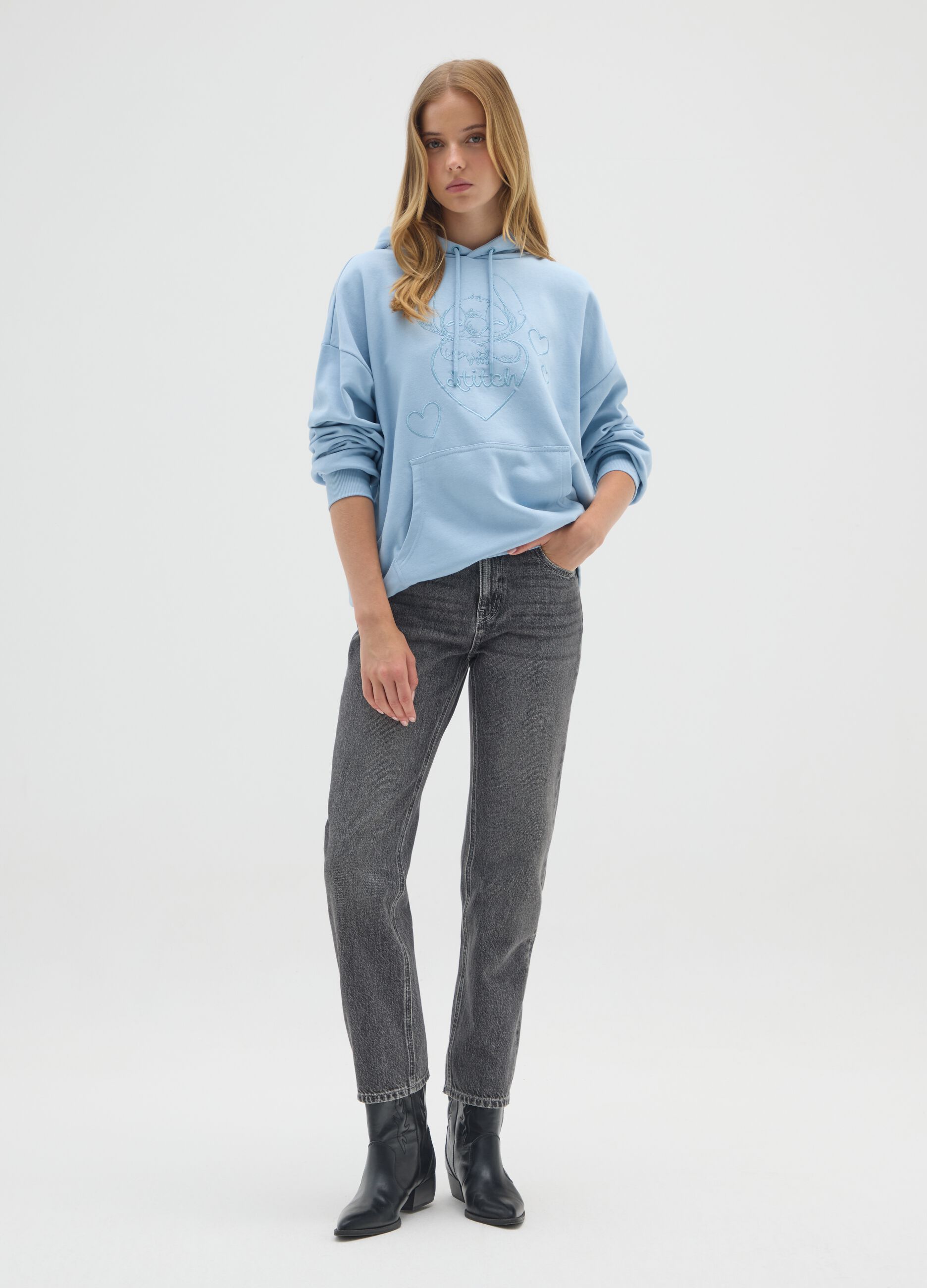 Regular fit blue cotton blend sweatshirt