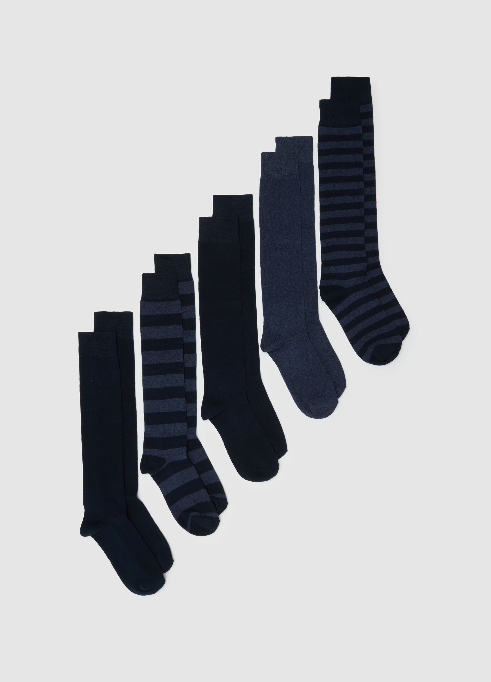 Multipack of stretchy blue cotton knee-high socks