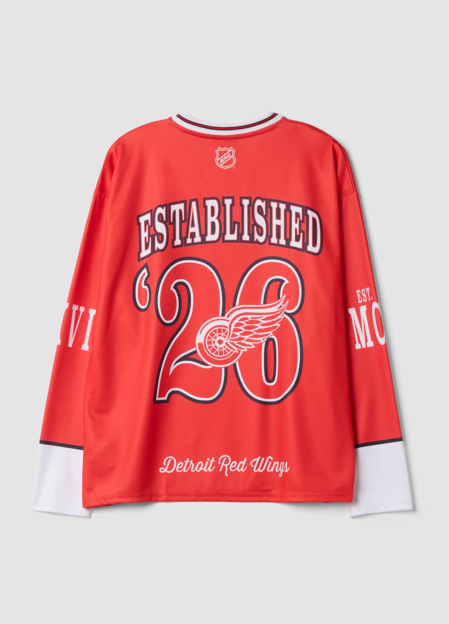 T-shirt rouge et blanc style hockey avec imprim&eacute; Detroit Red Wings