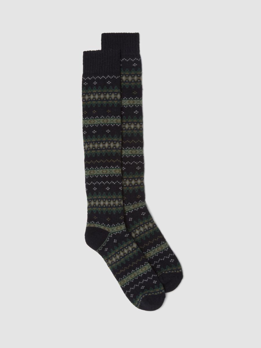 Blue knee-high socks in cotton and stretch wool_0