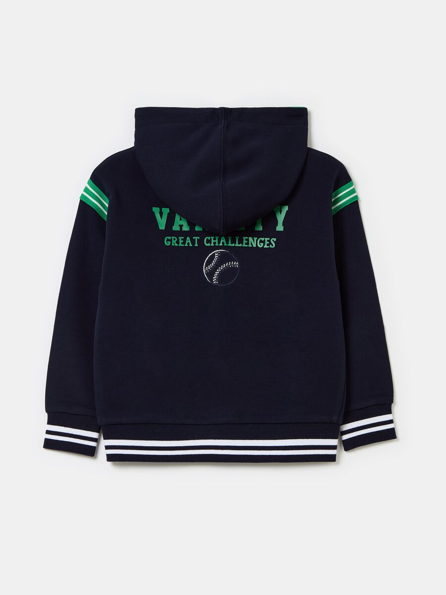 Sudadera con cremallera con ribetes de rayas estampado college_1
